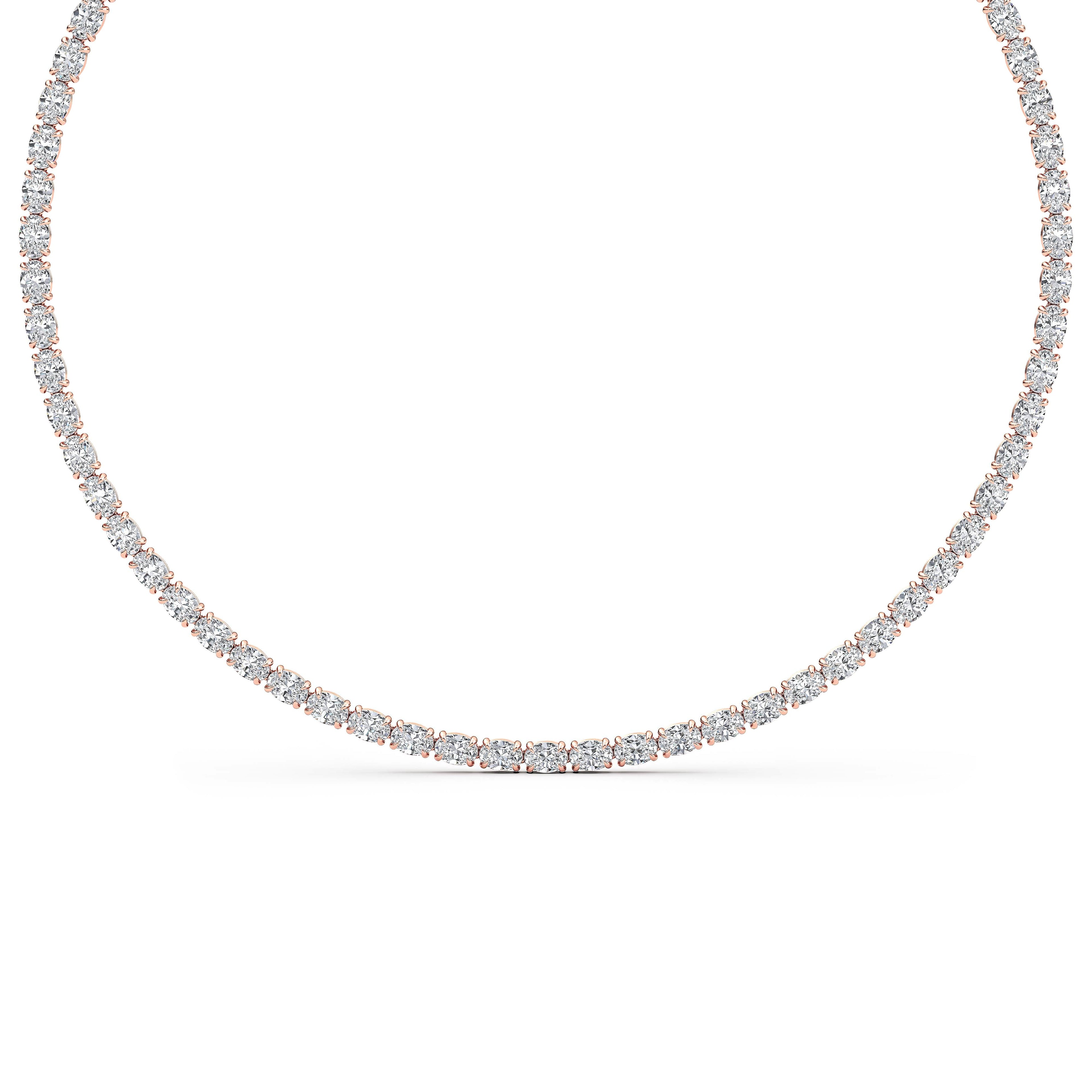 36.58ct Oval Lab Diamond Tennis Necklace - rose gold - necklace curve view