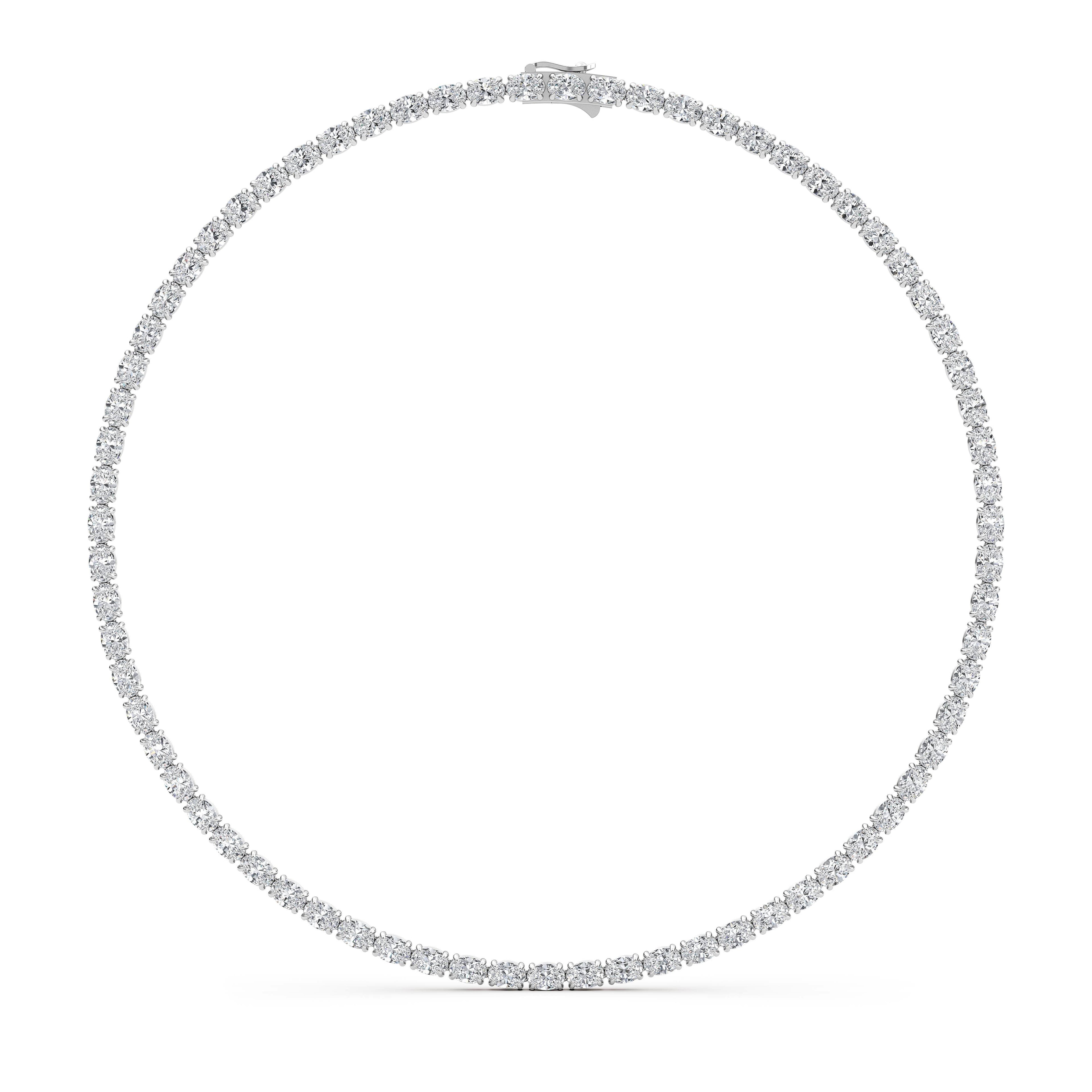 36.58ct Oval Lab Diamond Tennis Necklace - white gold - front view