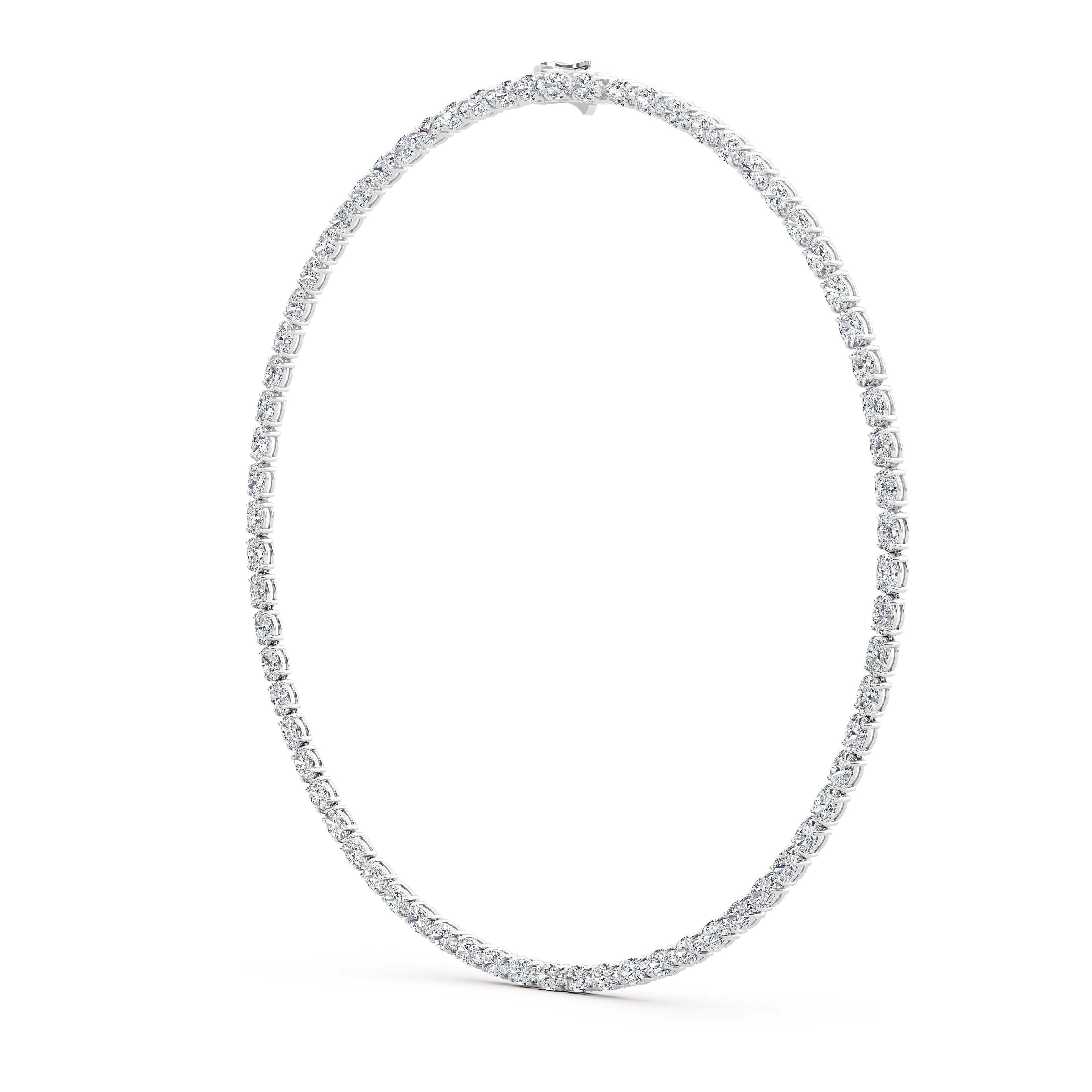 36.58ct Oval Lab Diamond Tennis Necklace - white gold - angled view