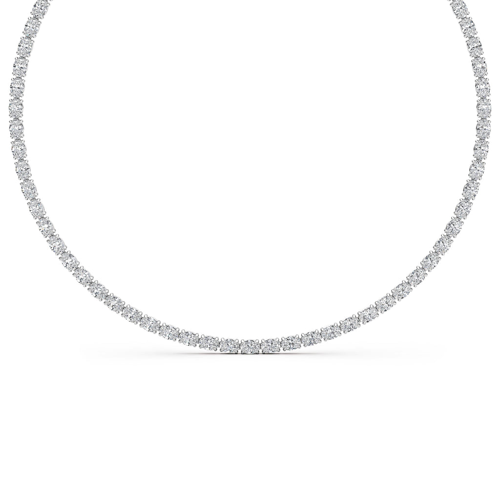 36.58ct Oval Lab Diamond Tennis Necklace - white gold - necklace curve view