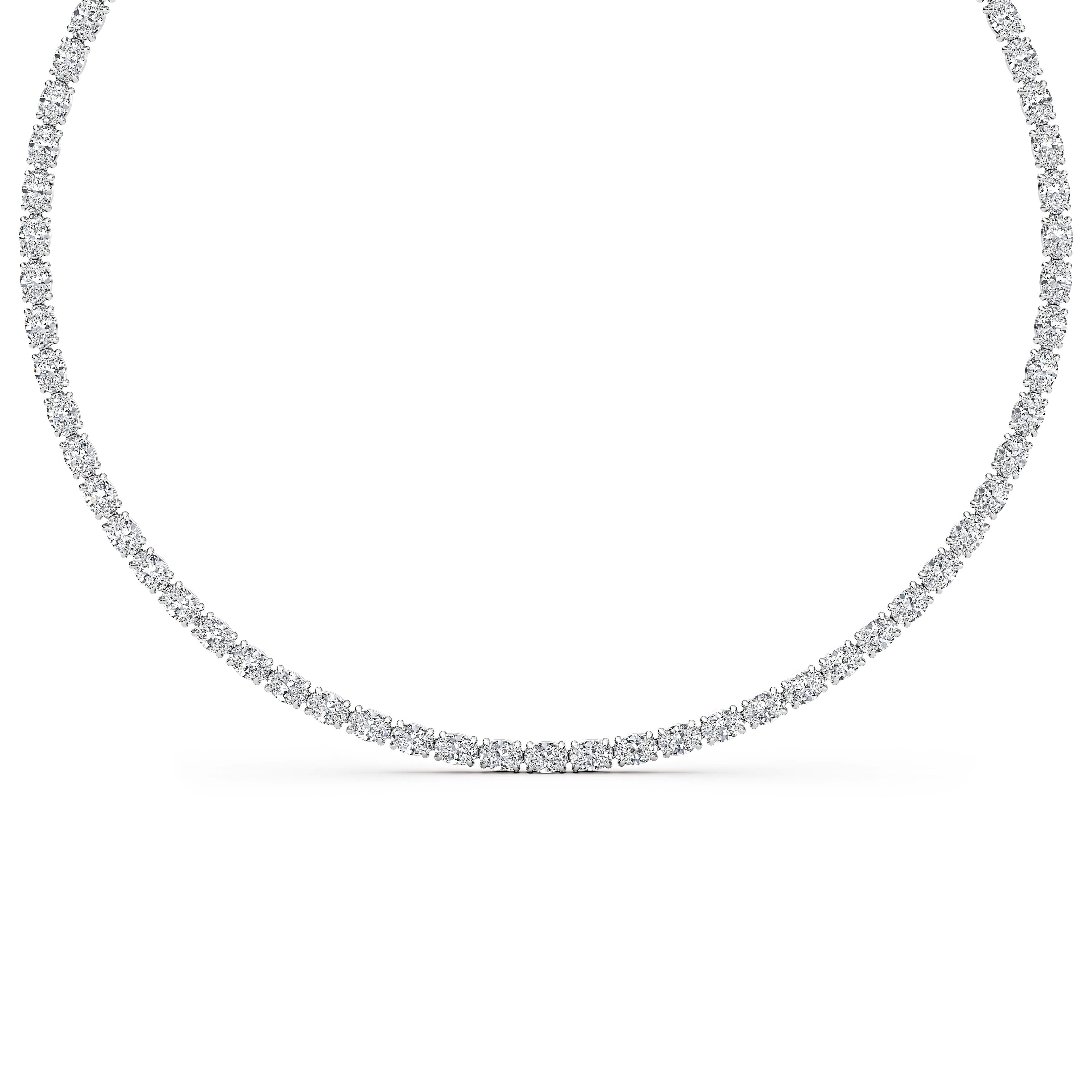 36.58ct Oval Lab Diamond Tennis Necklace - white gold - necklace curve view