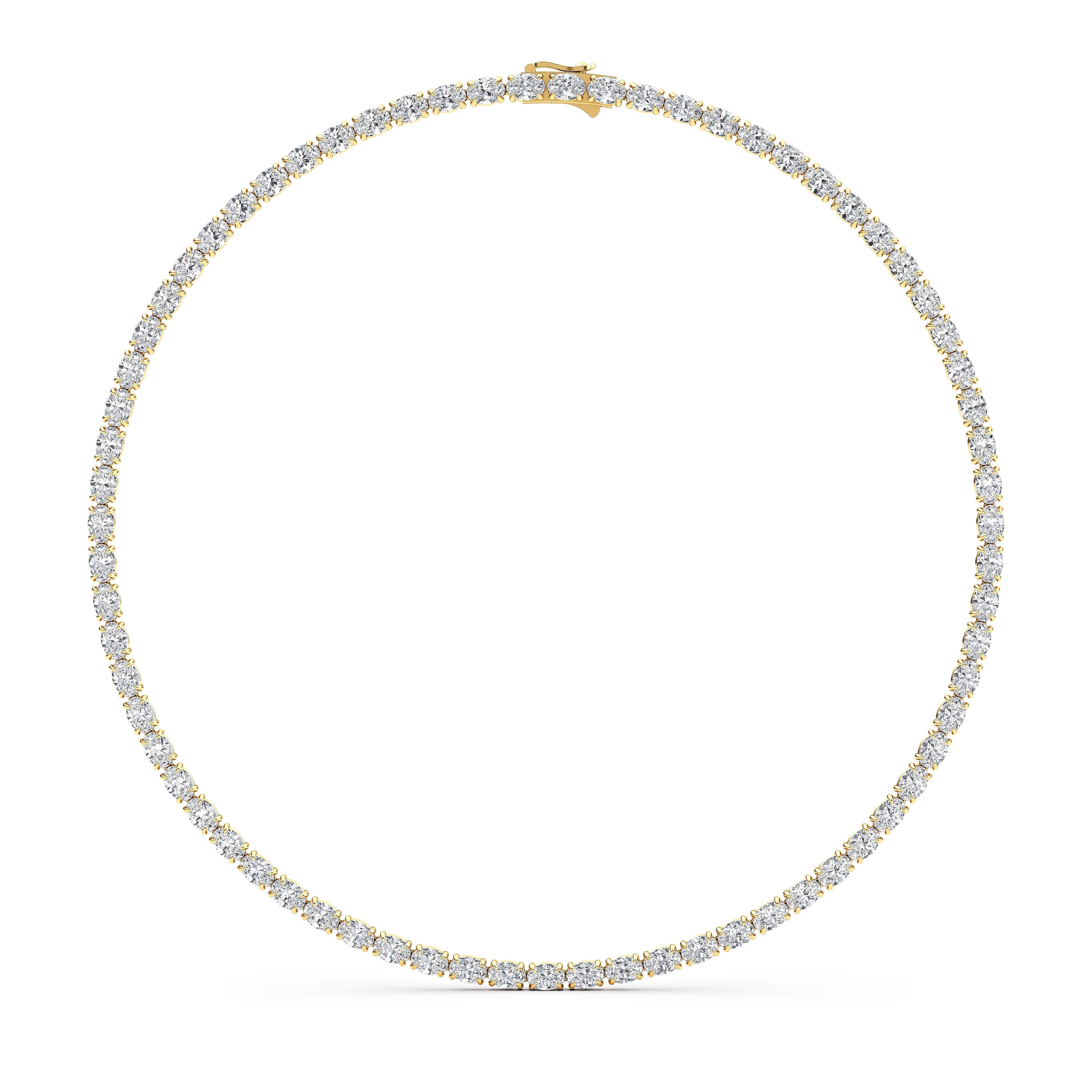 36.58ct Oval Lab Diamond Tennis Necklace - yellow gold - front view