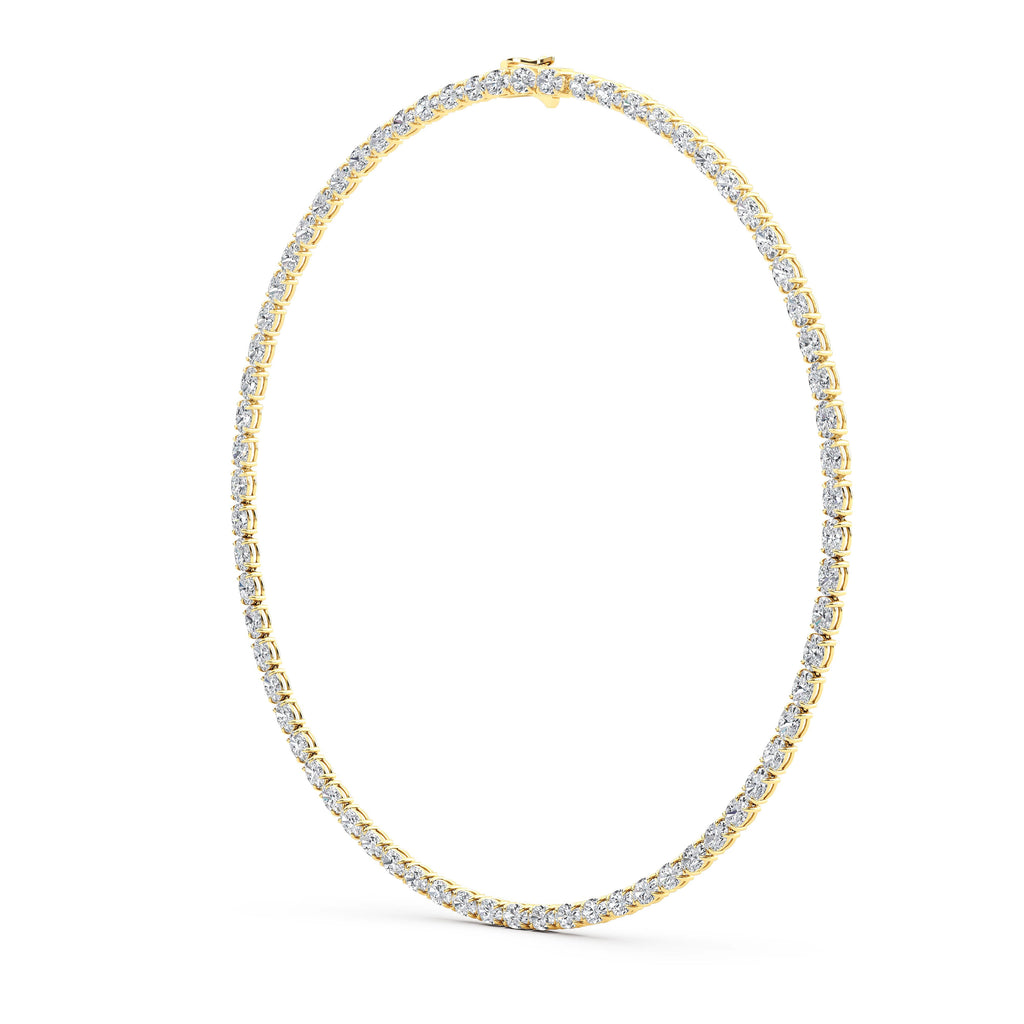 36.58ct Oval Lab Diamond Tennis Necklace - yellow gold - angled view