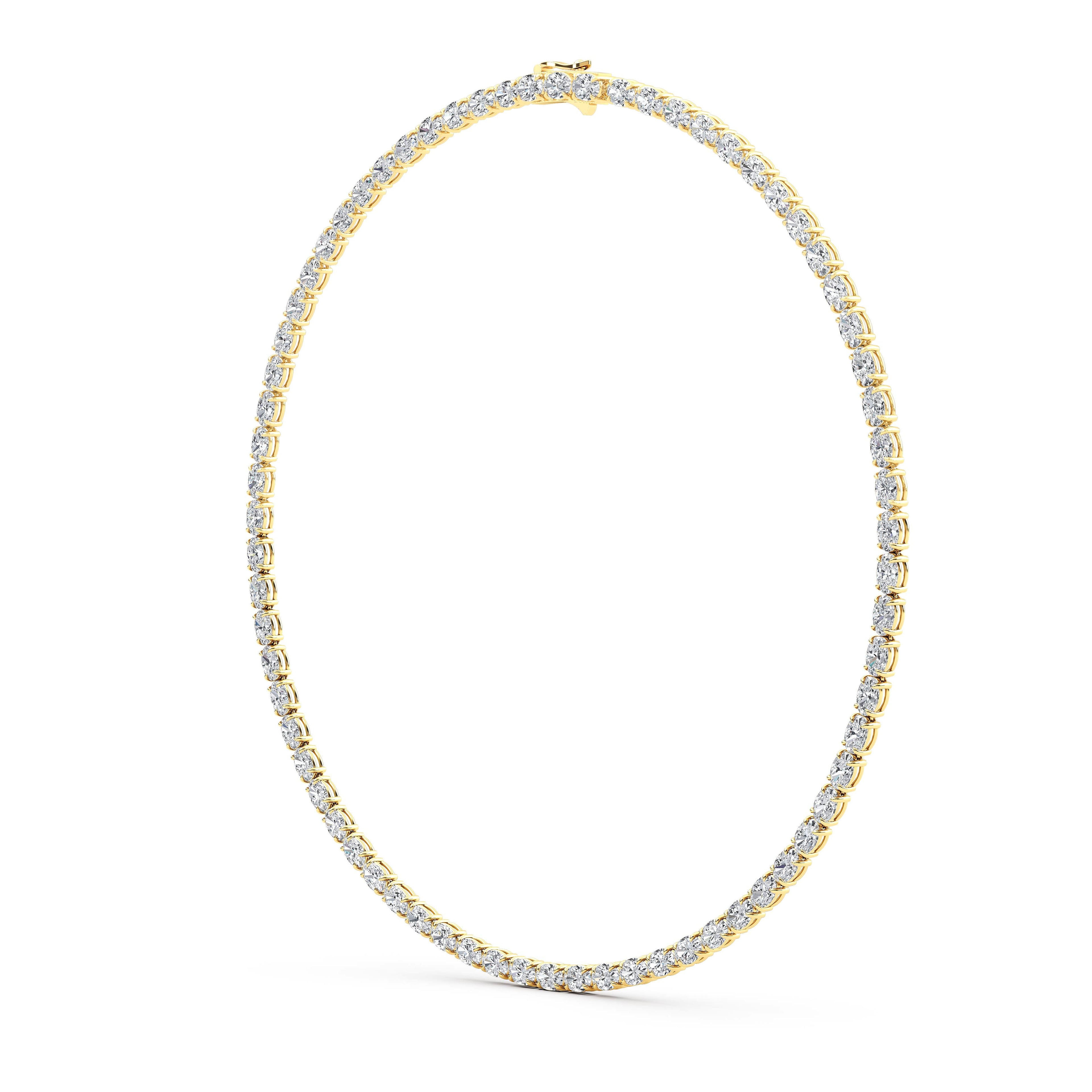 36.58ct Oval Lab Diamond Tennis Necklace - yellow gold - angled view