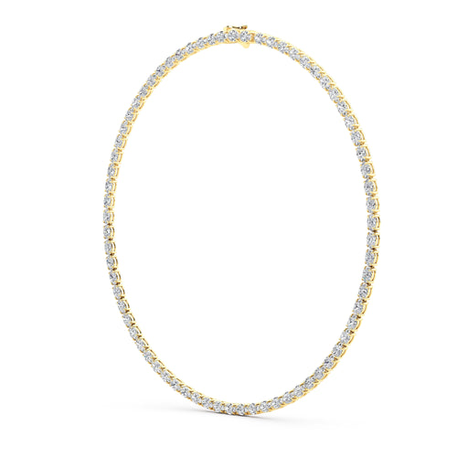 36.58ct Oval Lab Diamond Tennis Necklace - yellow gold - angled view
