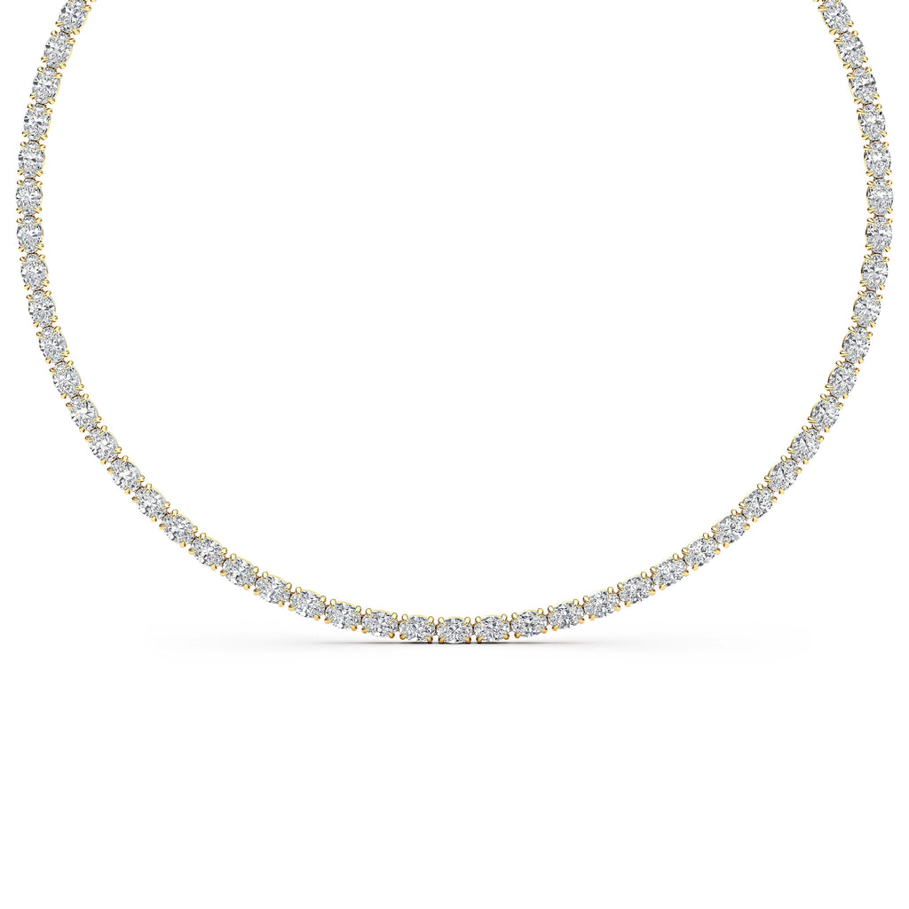 36.58ct Oval Lab Diamond Tennis Necklace - yellow gold - necklace curve view