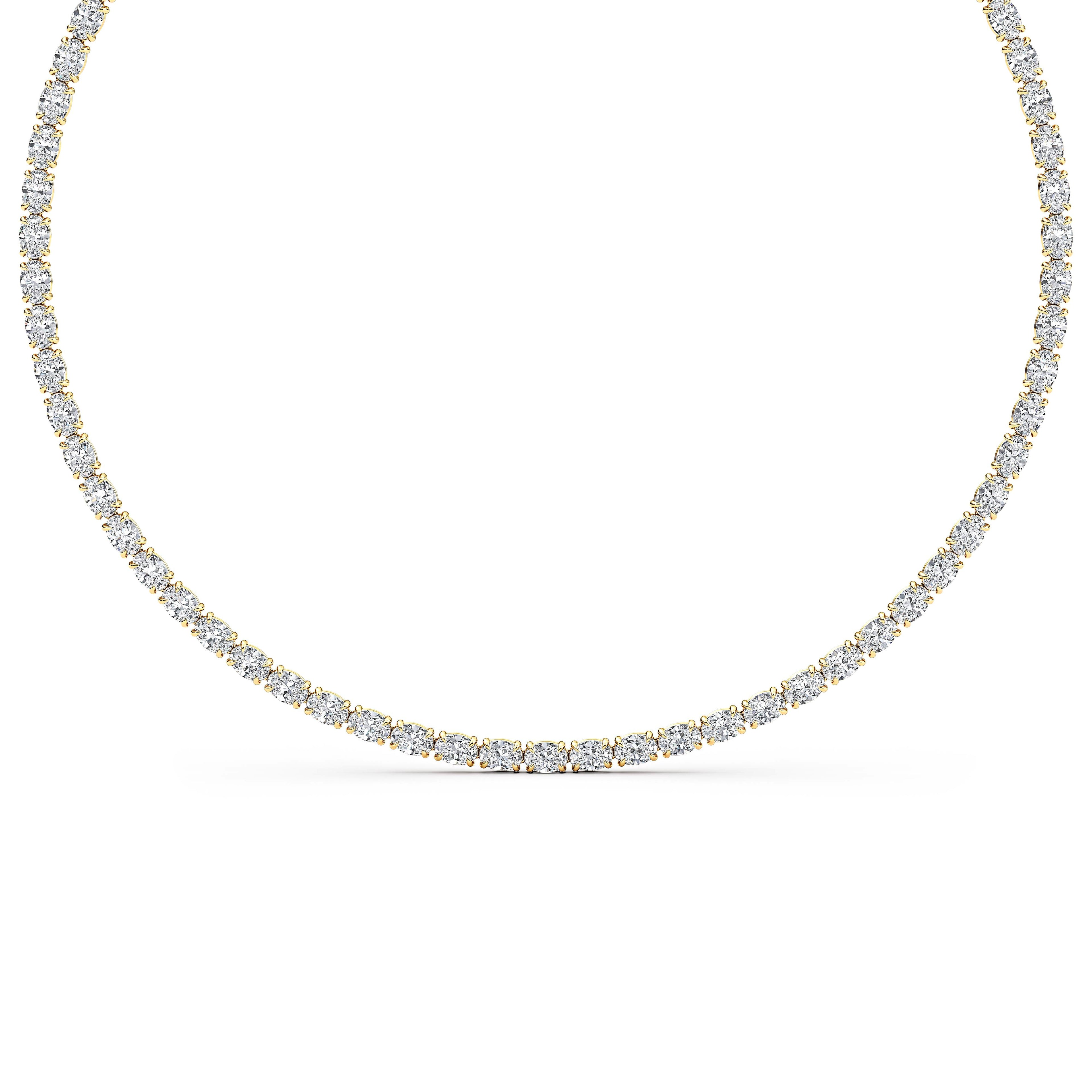 36.58ct Oval Lab Diamond Tennis Necklace - yellow gold - necklace curve view
