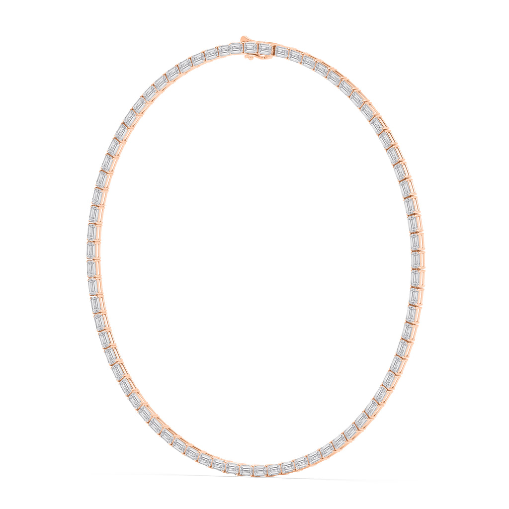 25.70ct Emerald Lab Diamond Tennis Necklace - rose gold - angled view