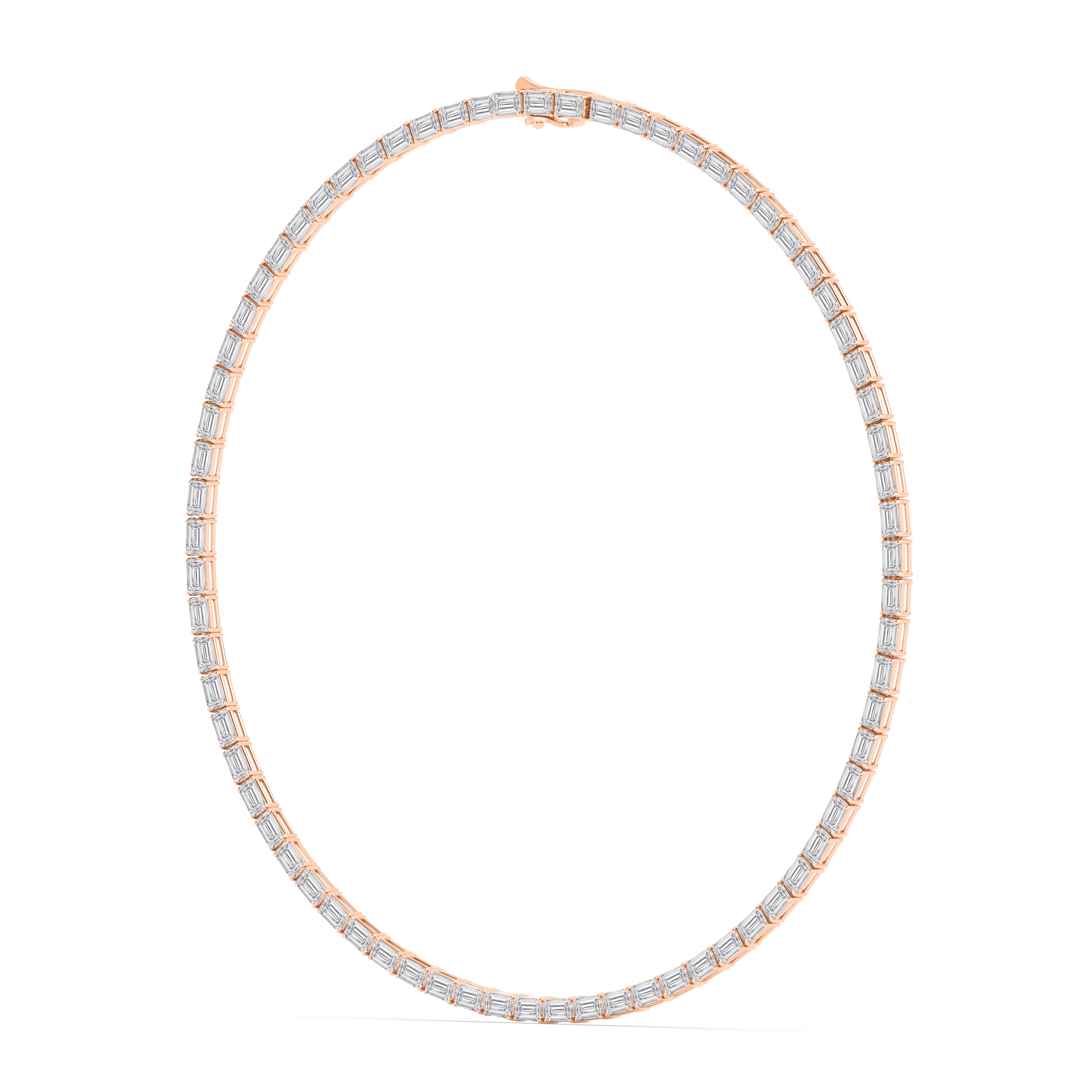 25.70ct Emerald Lab Diamond Tennis Necklace - rose gold - angled view