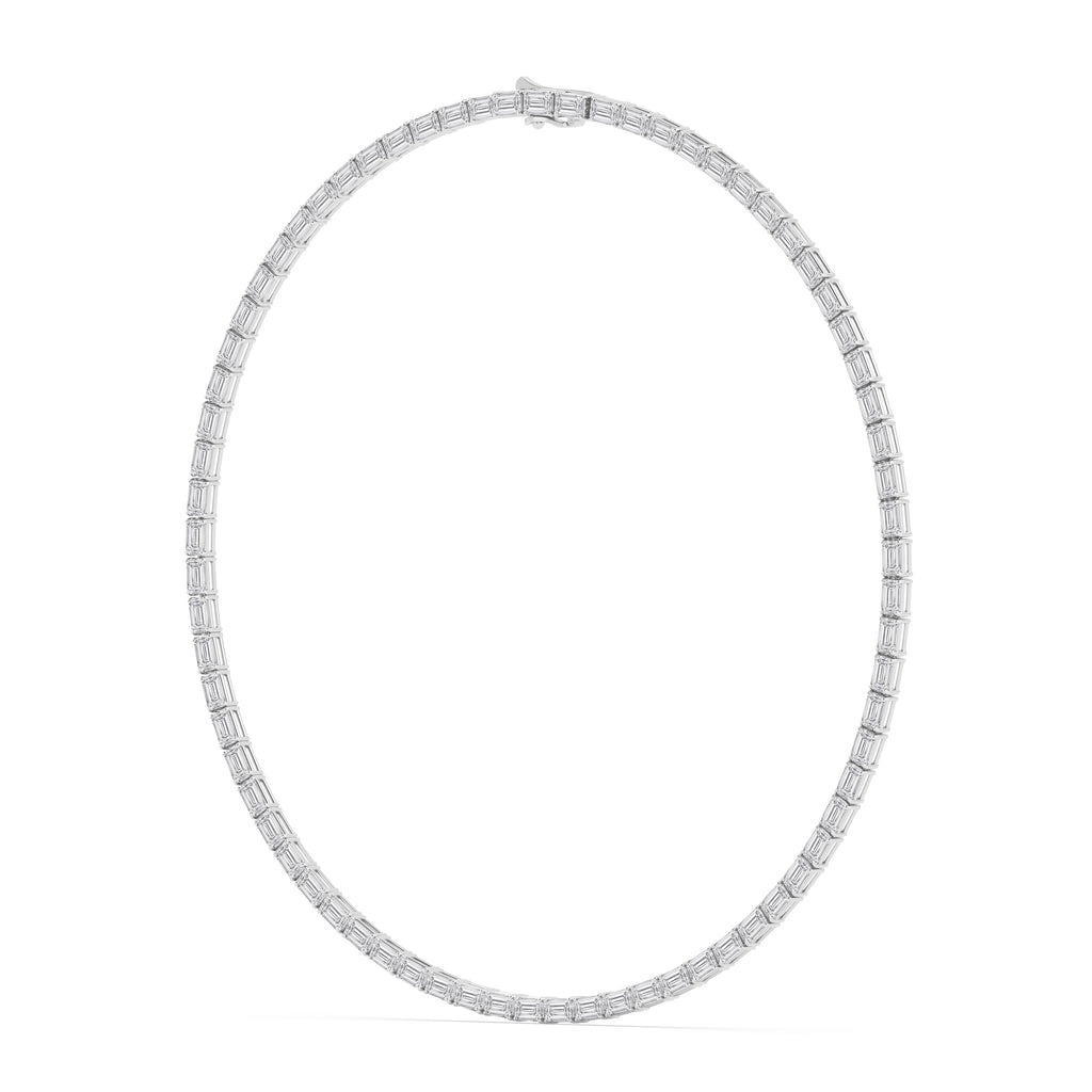 25.70ct Emerald Lab Diamond Tennis Necklace - white gold - angled view