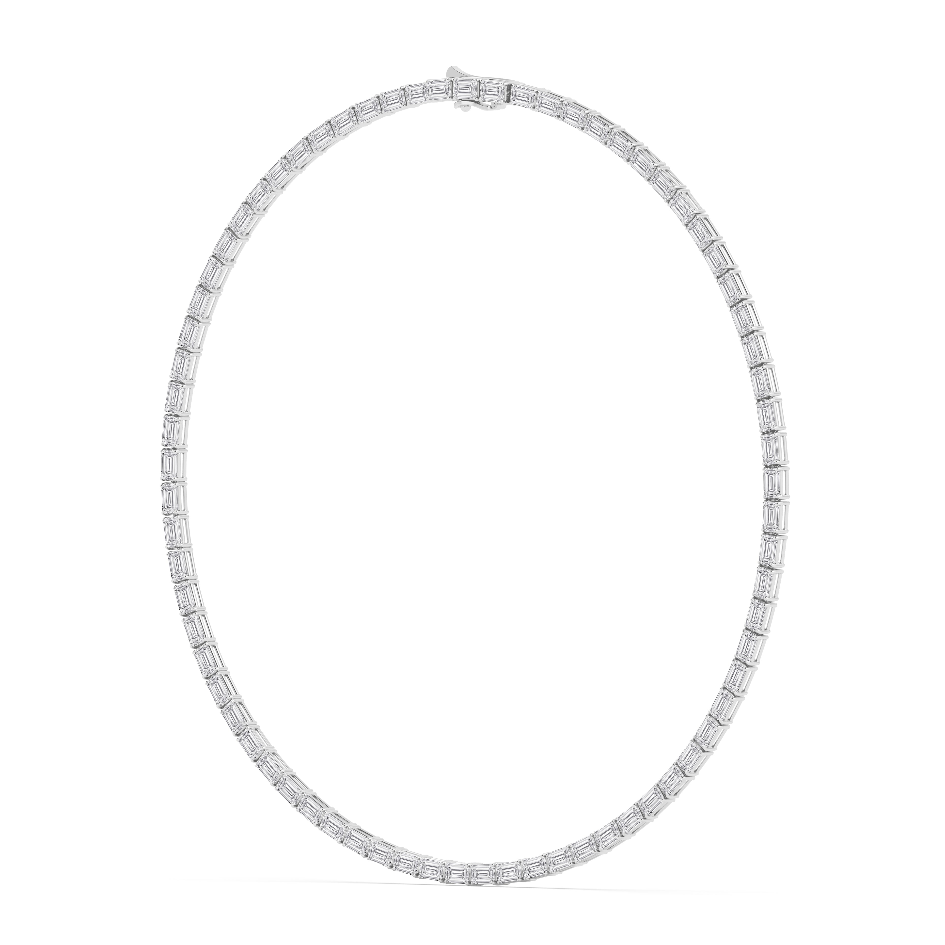 25.70ct Emerald Lab Diamond Tennis Necklace - white gold - angled view