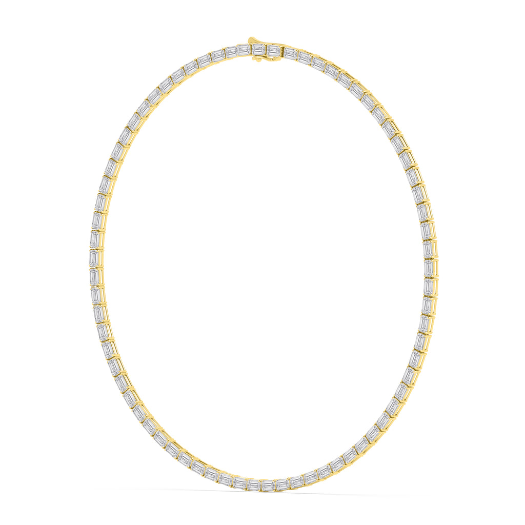 25.70ct Emerald Lab Diamond Tennis Necklace - yellow gold - angled view