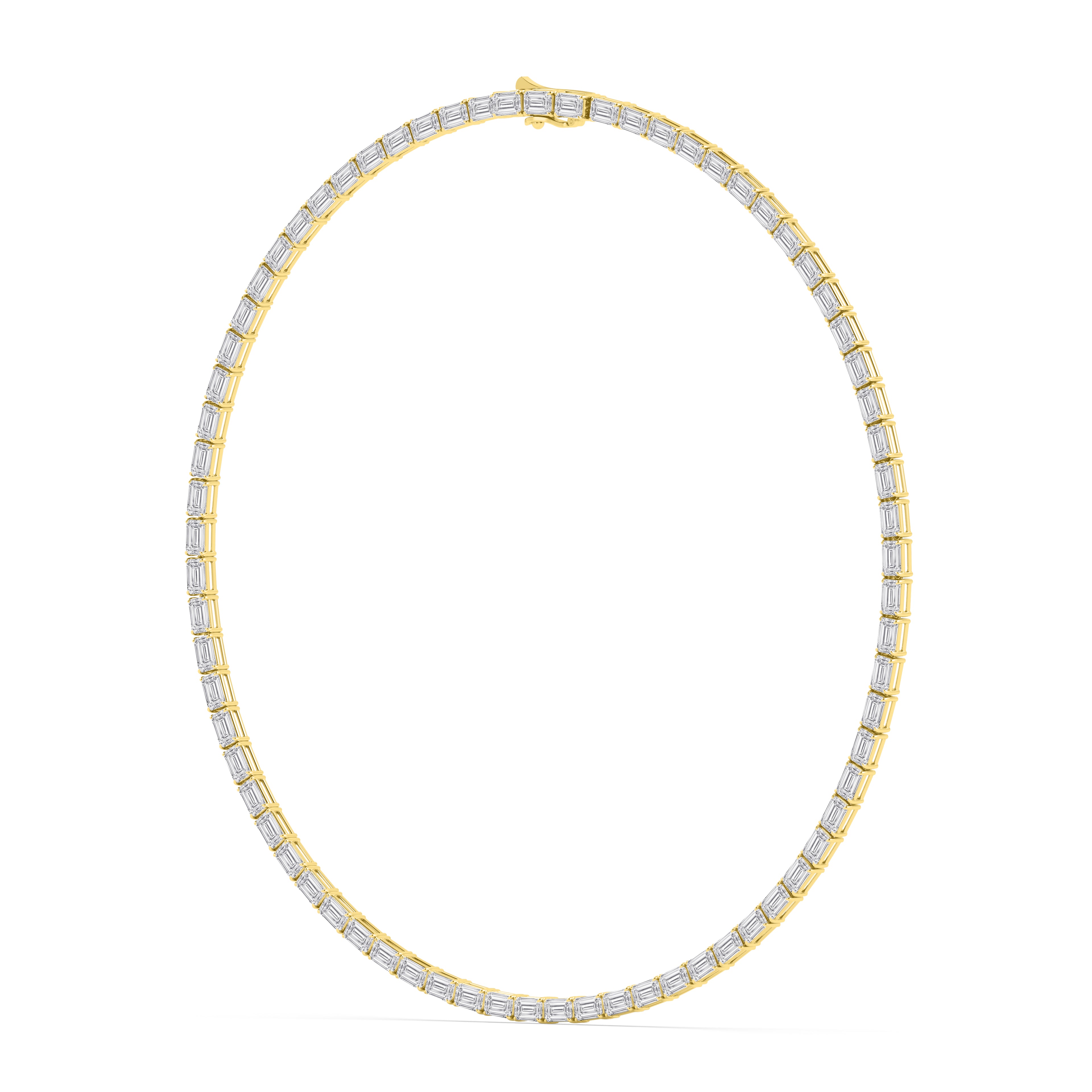 25.70ct Emerald Lab Diamond Tennis Necklace - yellow gold - angled view
