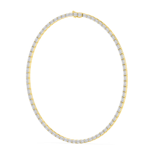 25.70ct Emerald Lab Diamond Tennis Necklace - yellow gold - angled view