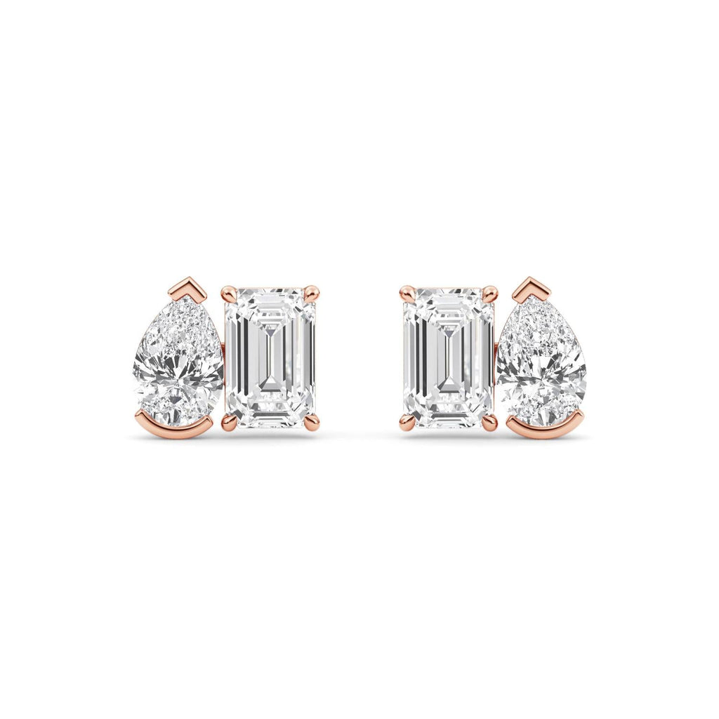 2.93ct Emerald and Pear Lab Diamond Earrings - rose gold product image 1
