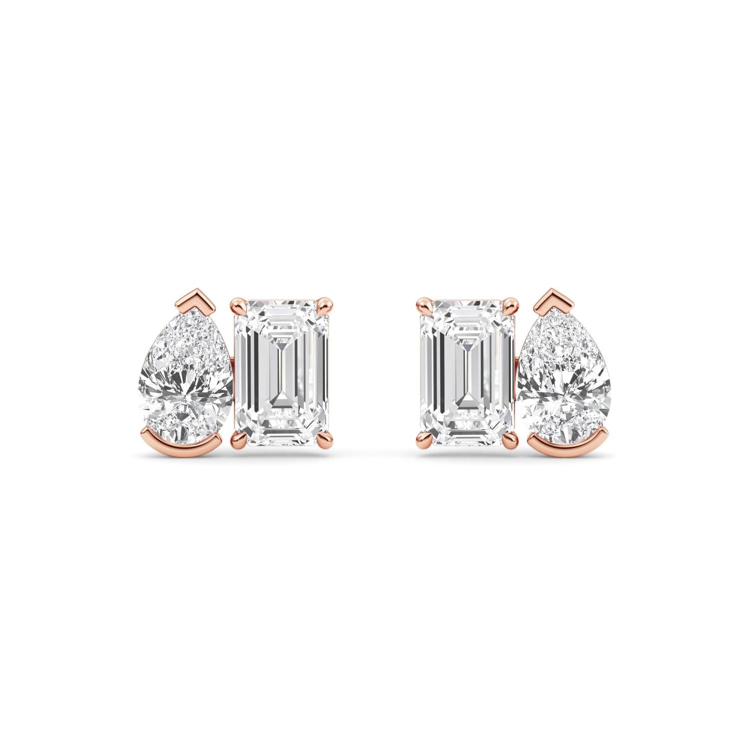 2.93ct Emerald and Pear Lab Diamond Earrings - rose gold product image 1