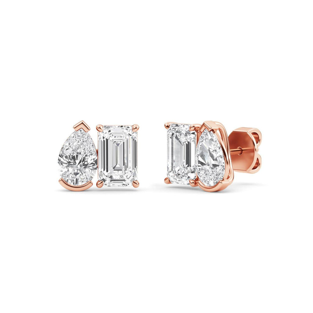 Emerald & Pear studs - rose gold - side/angle view