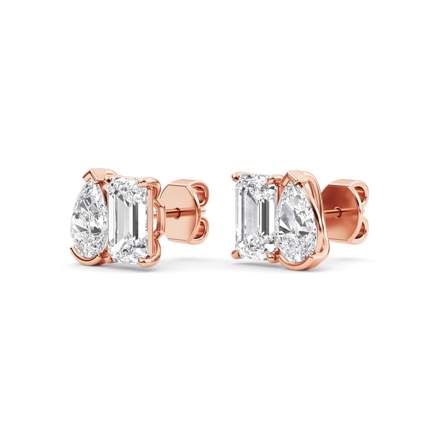 2.93ct Emerald and Pear Lab Diamond Earrings - rose gold product image 4