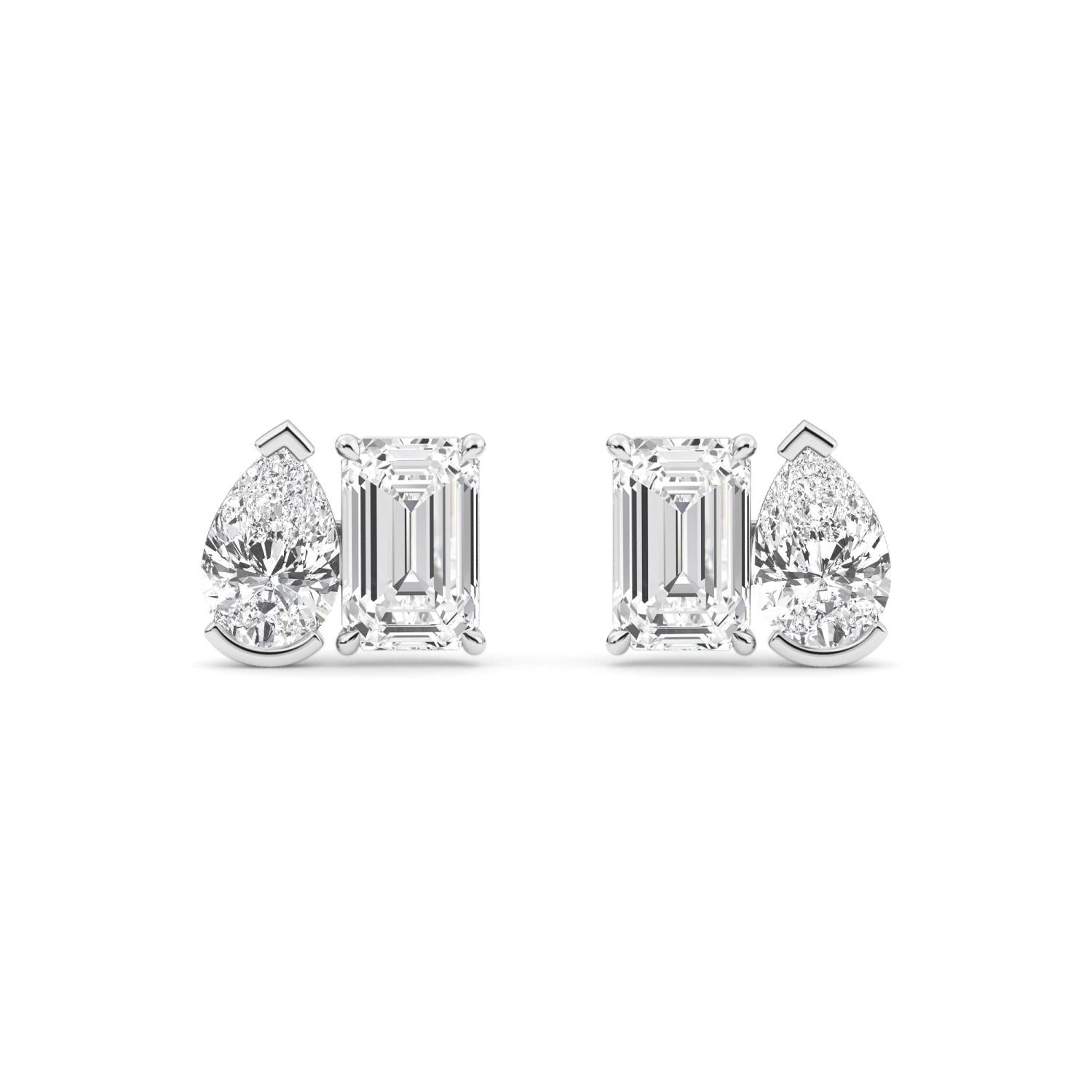 2.93ct Emerald and Pear Lab Diamond Earrings - white gold product image 1