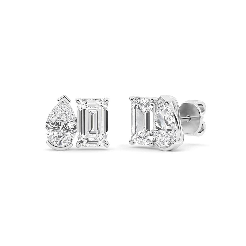 Emerald & Pear studs - white gold - side/angle view