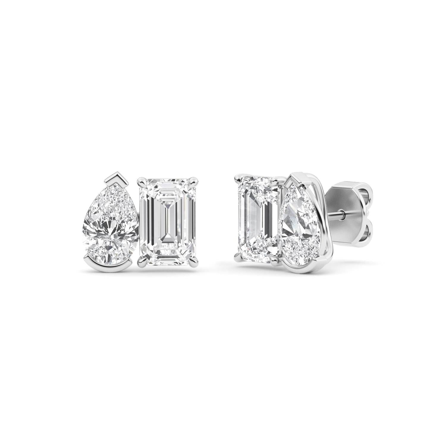 Emerald & Pear studs - white gold - side/angle view