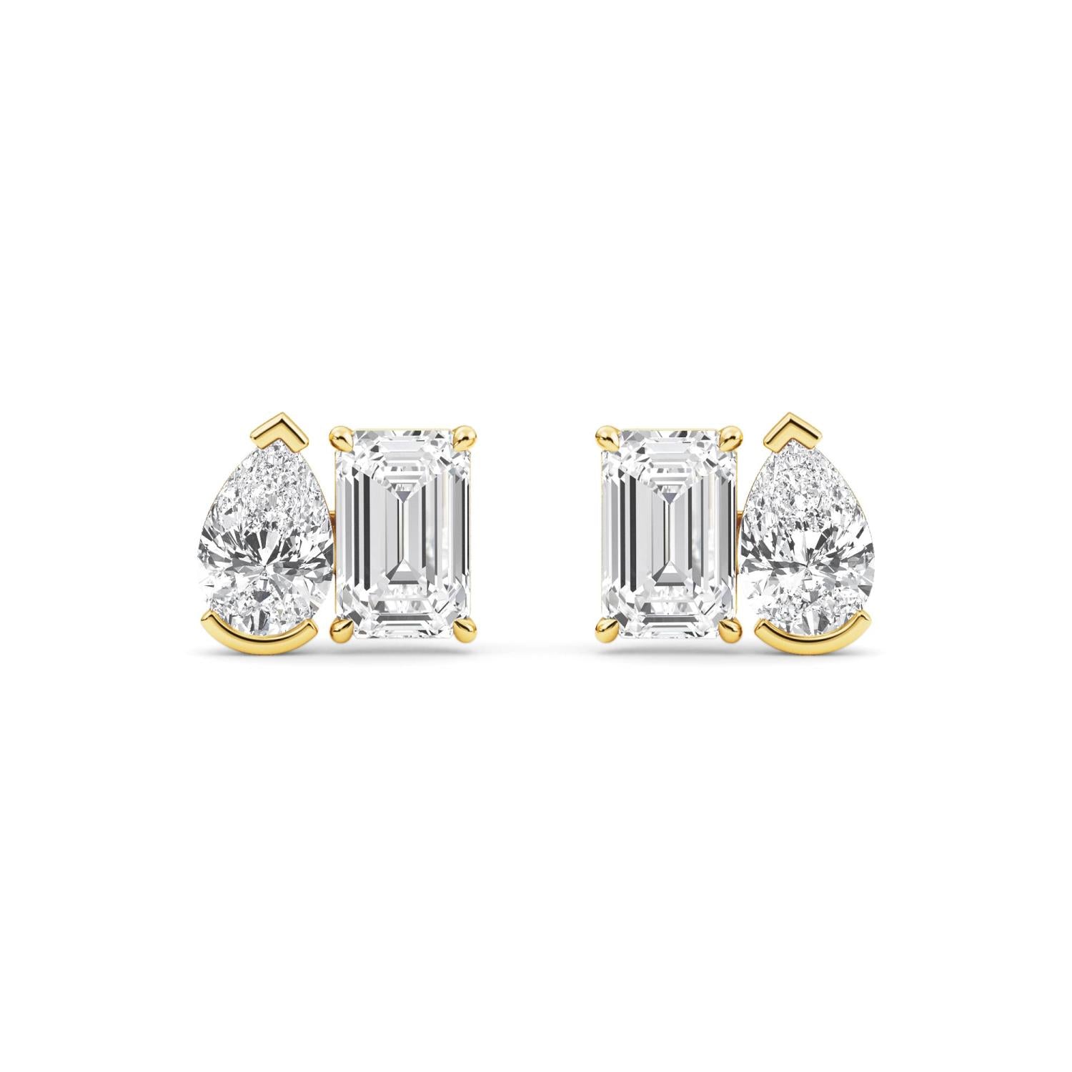 2.93ct Emerald and Pear Lab Diamond Earrings in Yellow Gold - product image 1