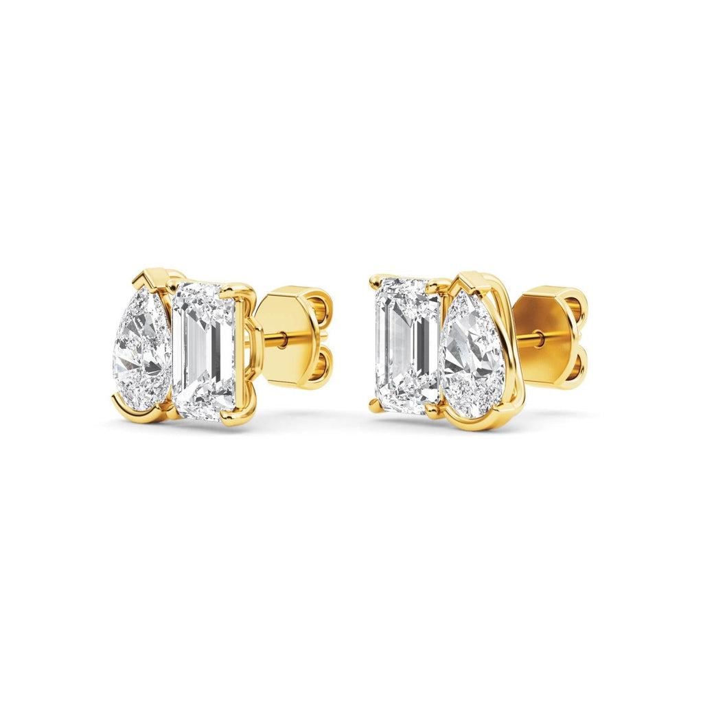 2.93ct Emerald and Pear Lab Diamond Earrings - yellow gold product image 4