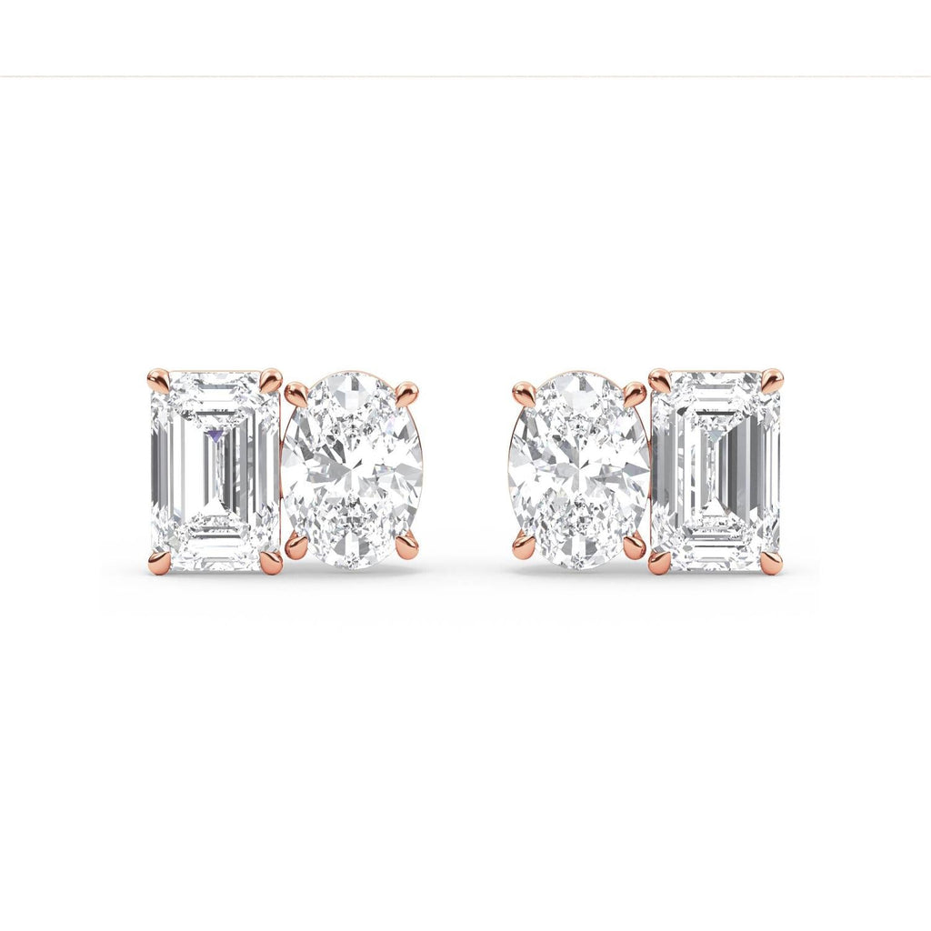 Eden Emerald Oval Diamond Studs in 9K Rose Gold - product image 3