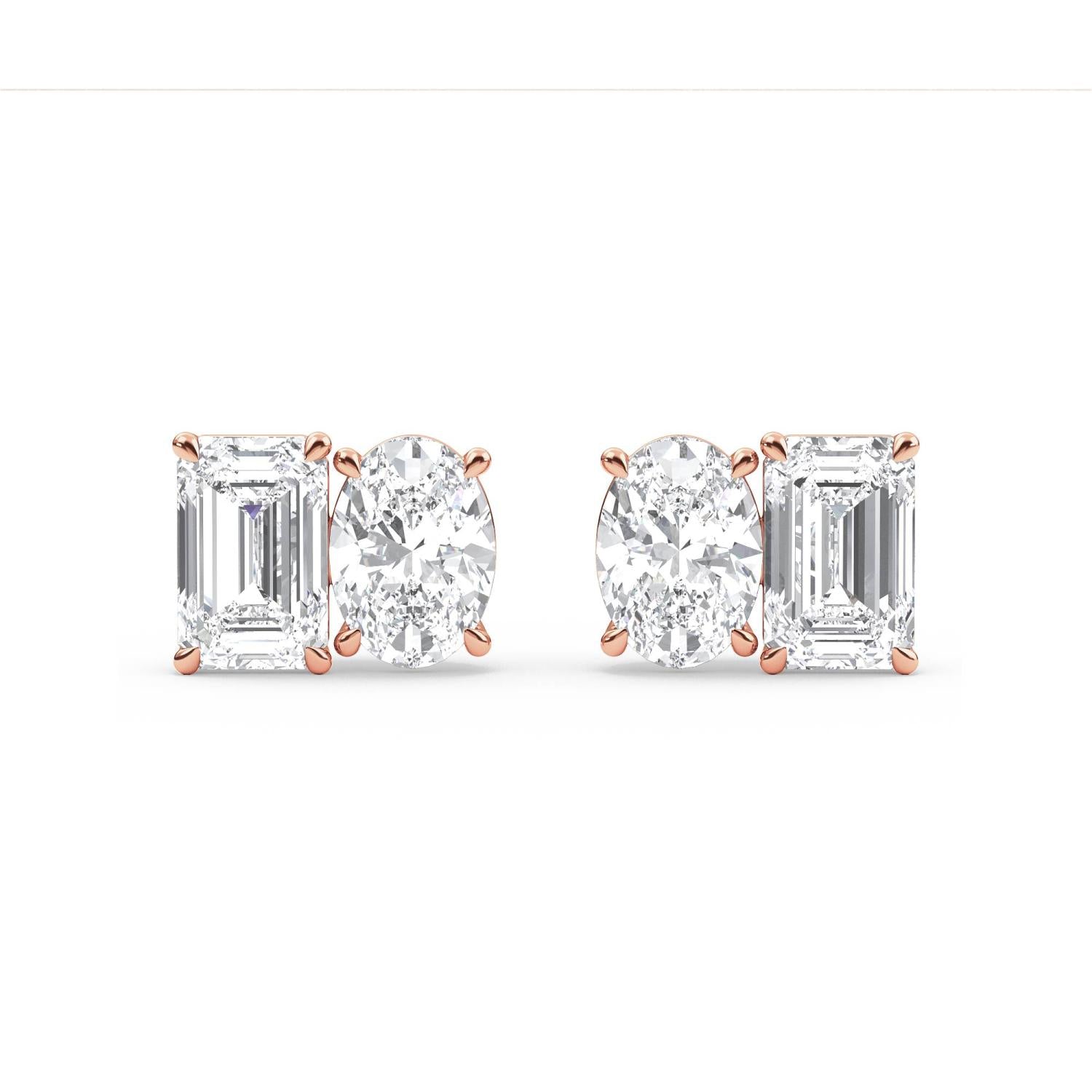 Eden Emerald Oval Diamond Studs in 9K Rose Gold - product image 3