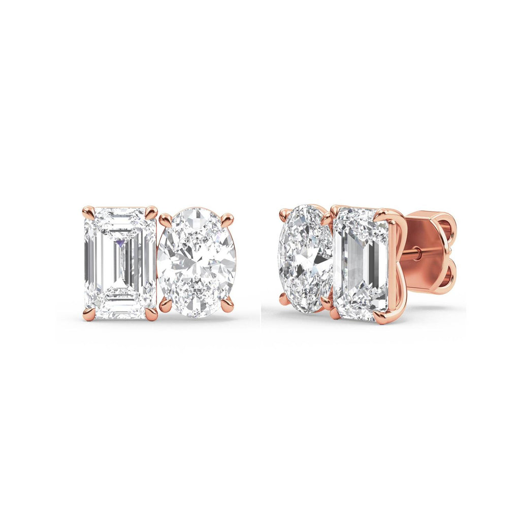 Eden Emerald Oval Studs - rose gold - side/angle view