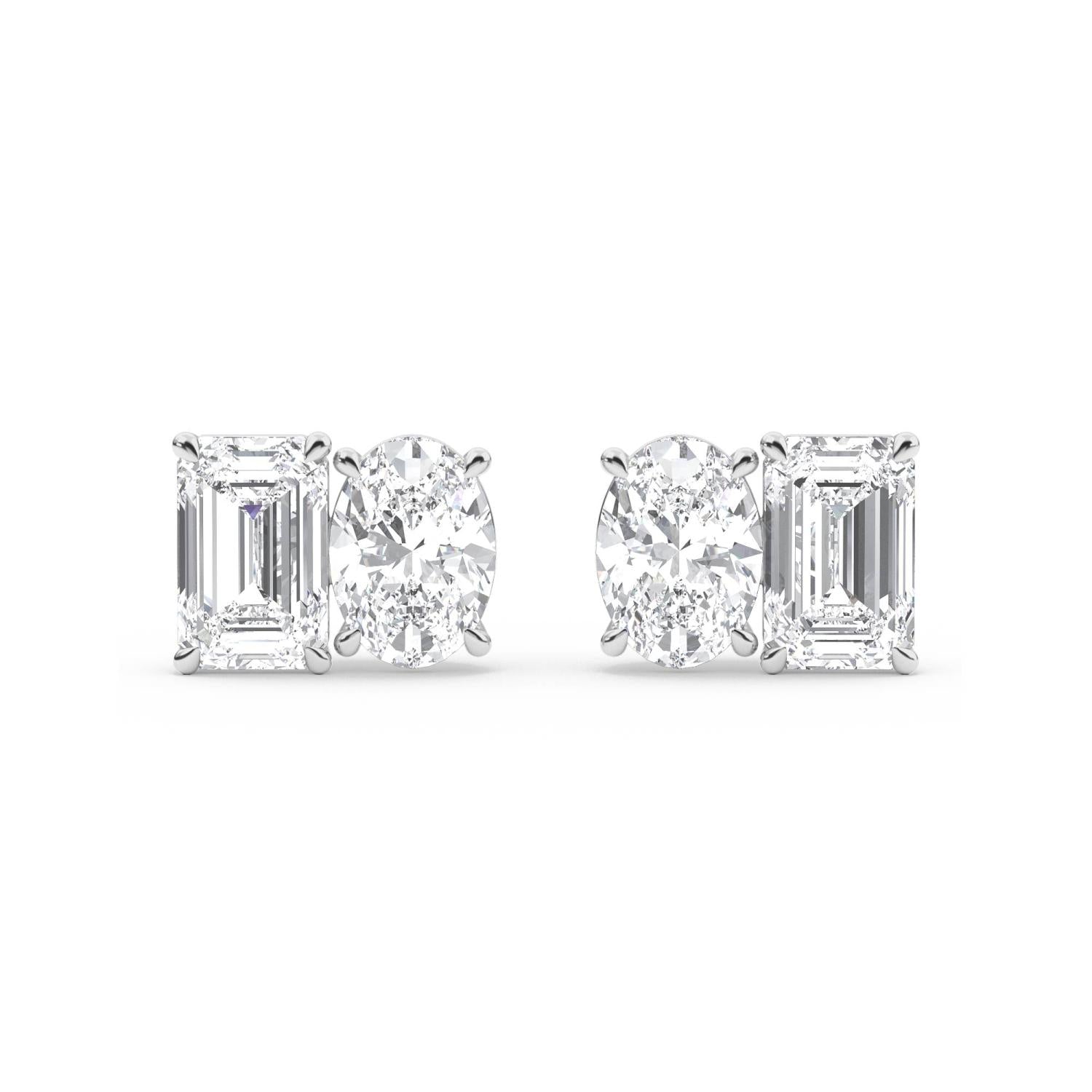 Eden Emerald Oval Diamond Studs in 9K White Gold - product image 2