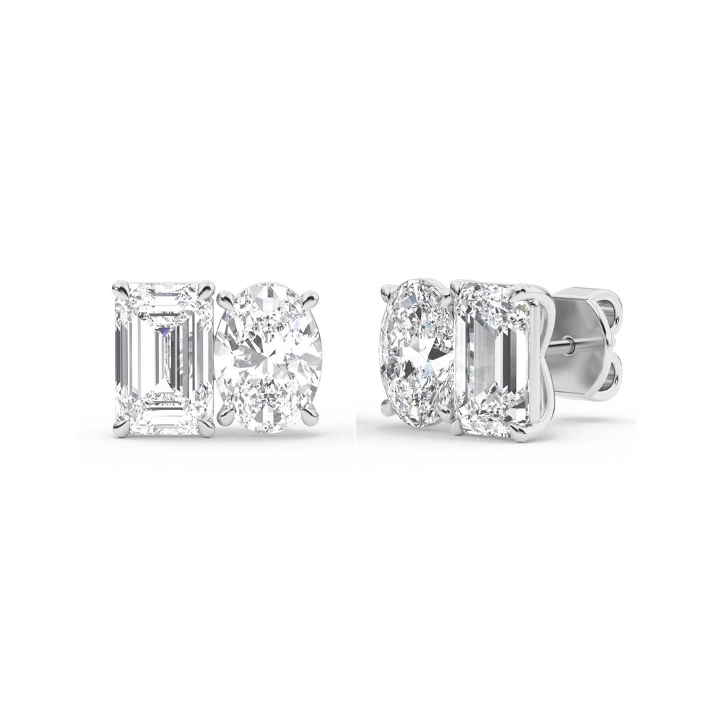 Eden Emerald Oval Studs - white gold - side/angle view