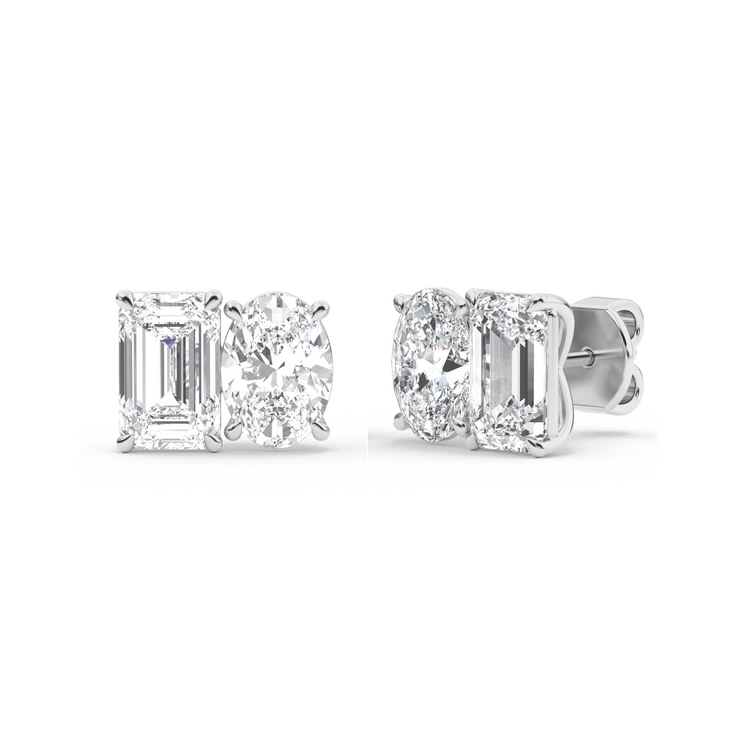 Eden Emerald Oval Studs - white gold - side/angle view