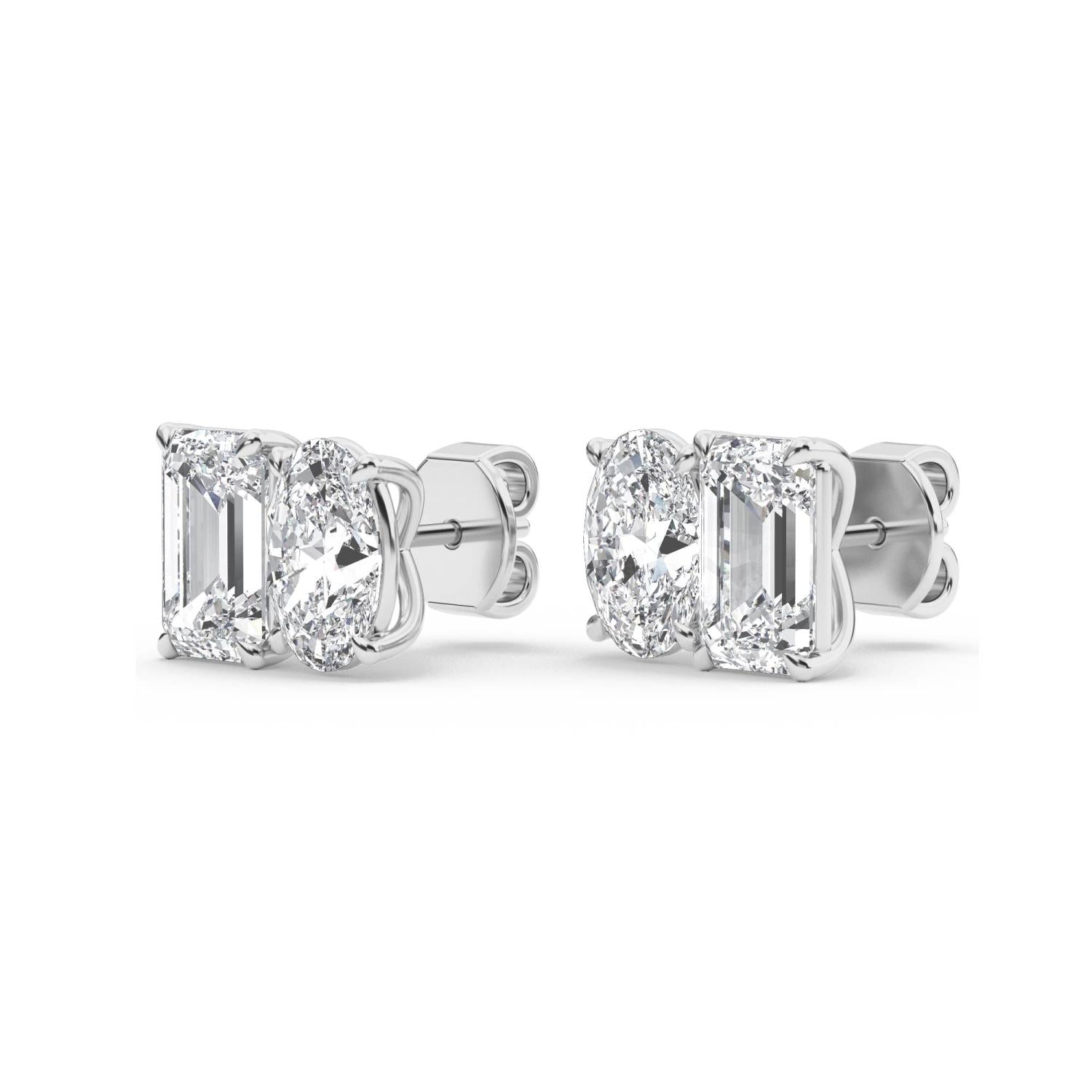 Eden Emerald Oval Diamond Studs - white gold product image 4