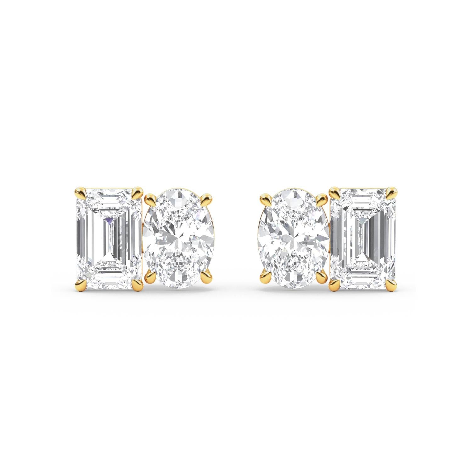 Eden Emerald Oval Diamond Studs in 9K Yellow Gold - product image 1