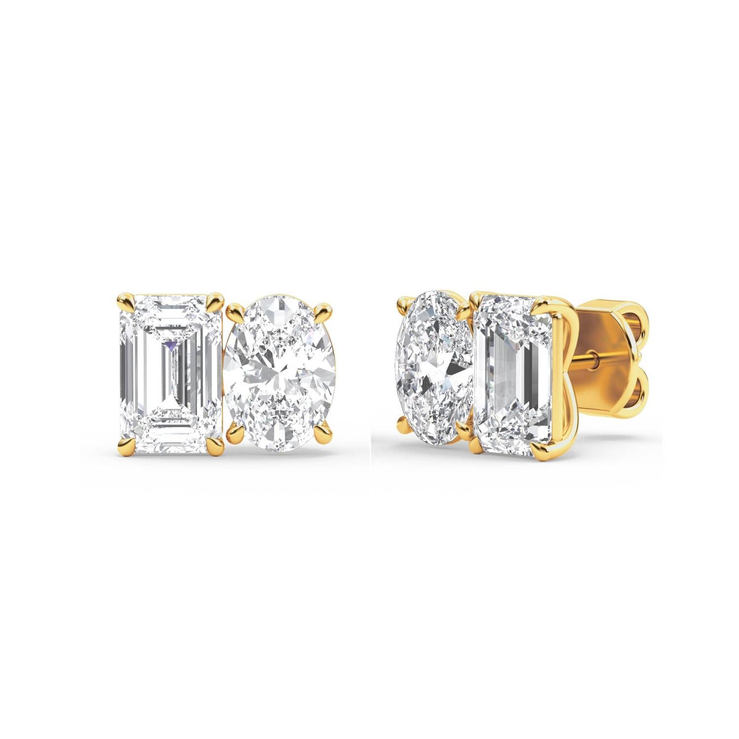 Eden Emerald Oval Studs - yellow gold - side/angle view