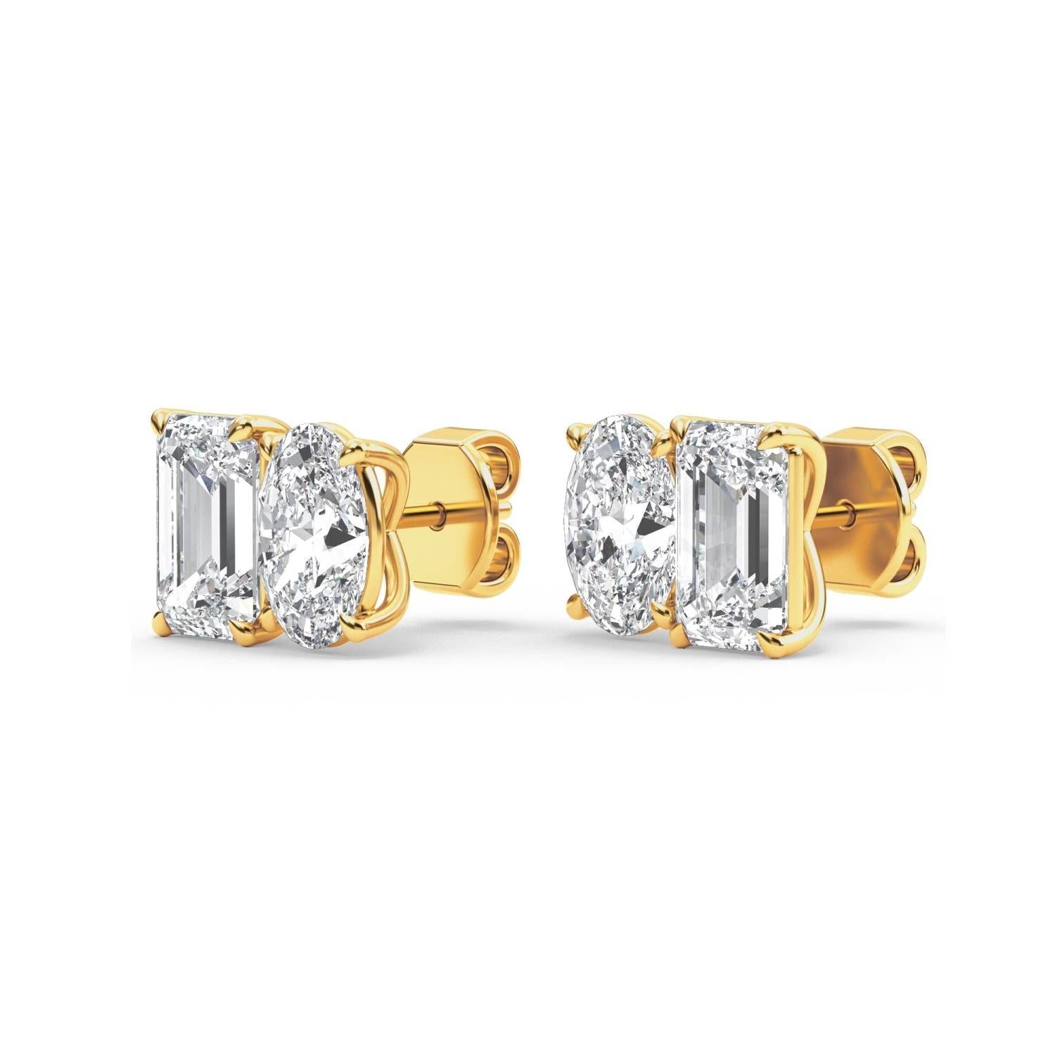 Eden Emerald Oval Diamond Studs - yellow gold product image 4