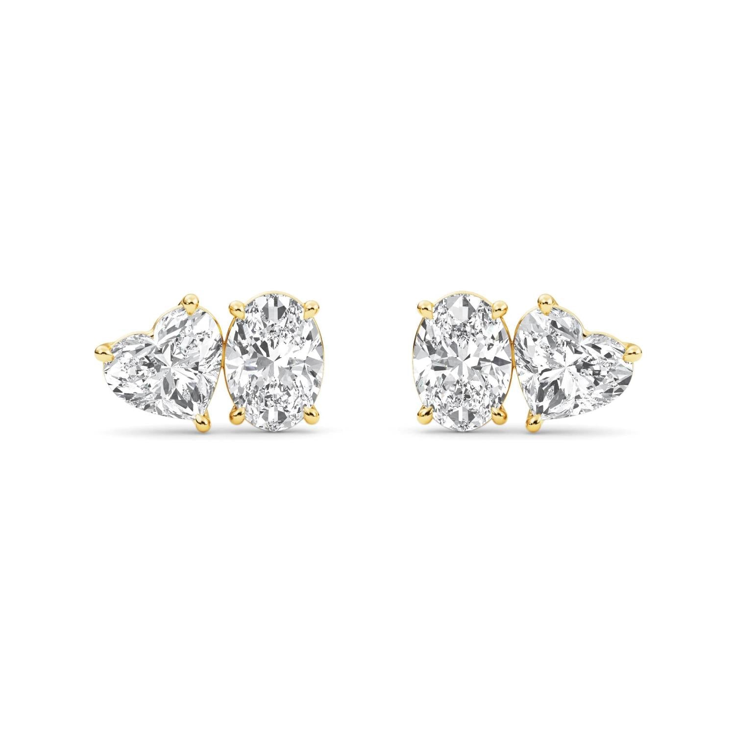 2.77ct Oval and Heart Lab Diamond Earrings in Yellow Gold - product image 1