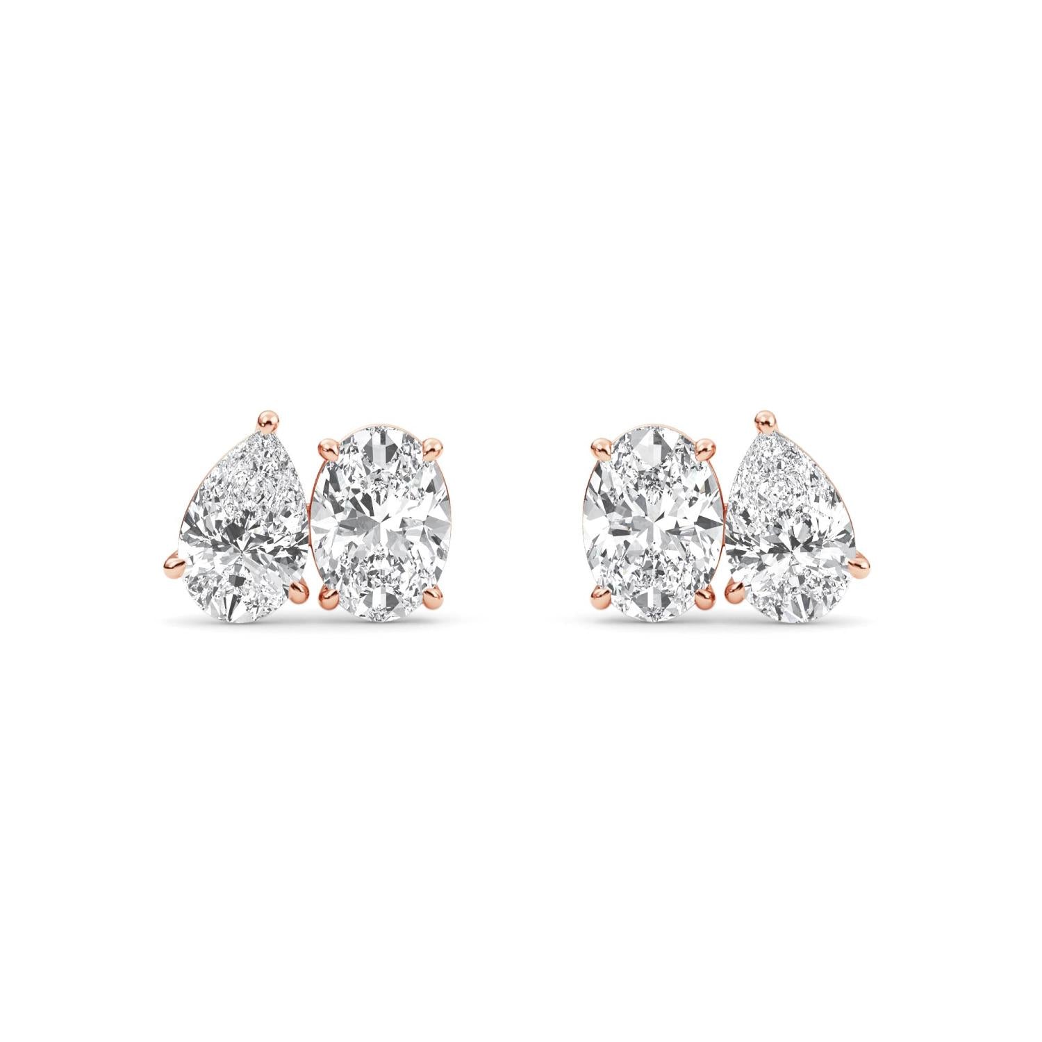 2.54ct Pear and Oval Lab Diamond Earrings - rose gold product image 1