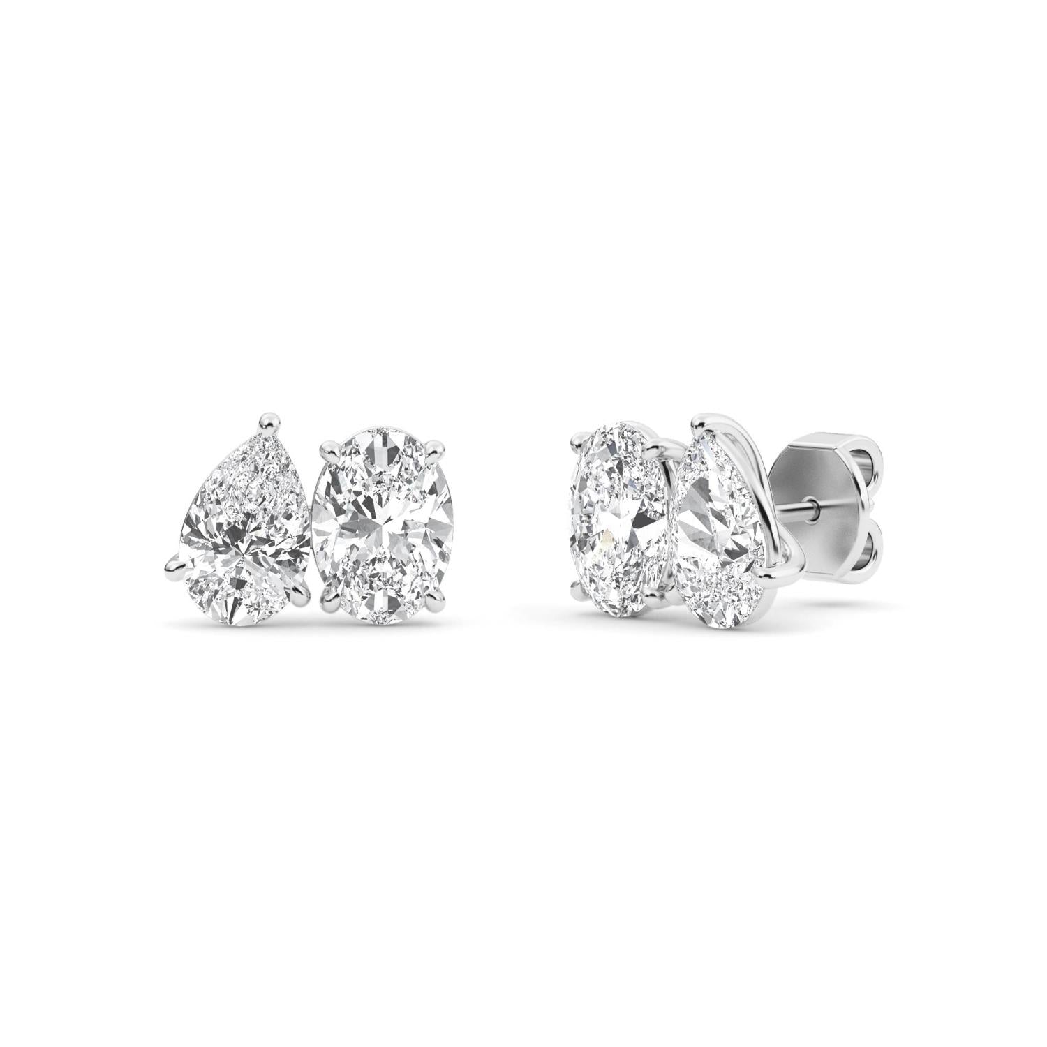 Eden Pear Oval Earrings - white gold - side/angle view