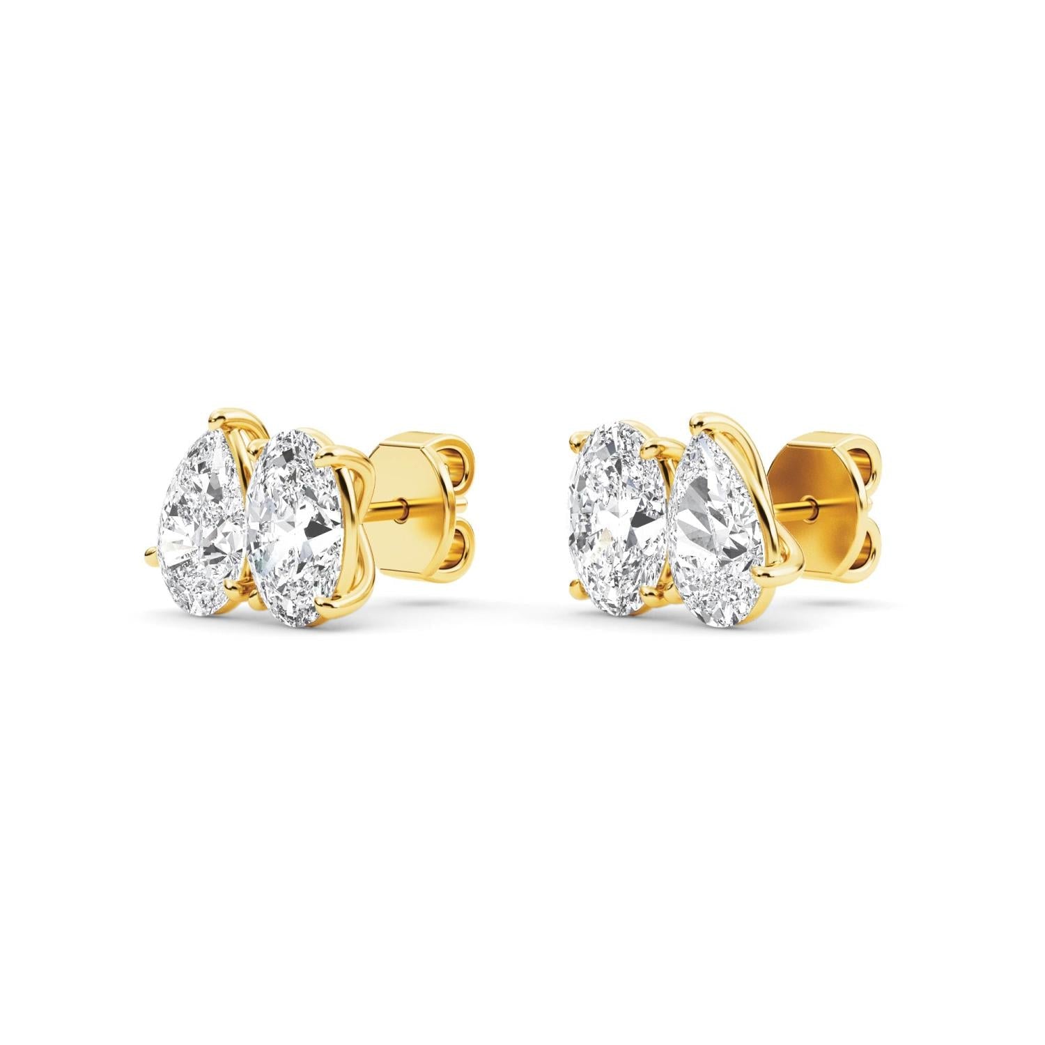 2.54ct Pear and Oval Lab Diamond Earrings - yellow gold product image 4