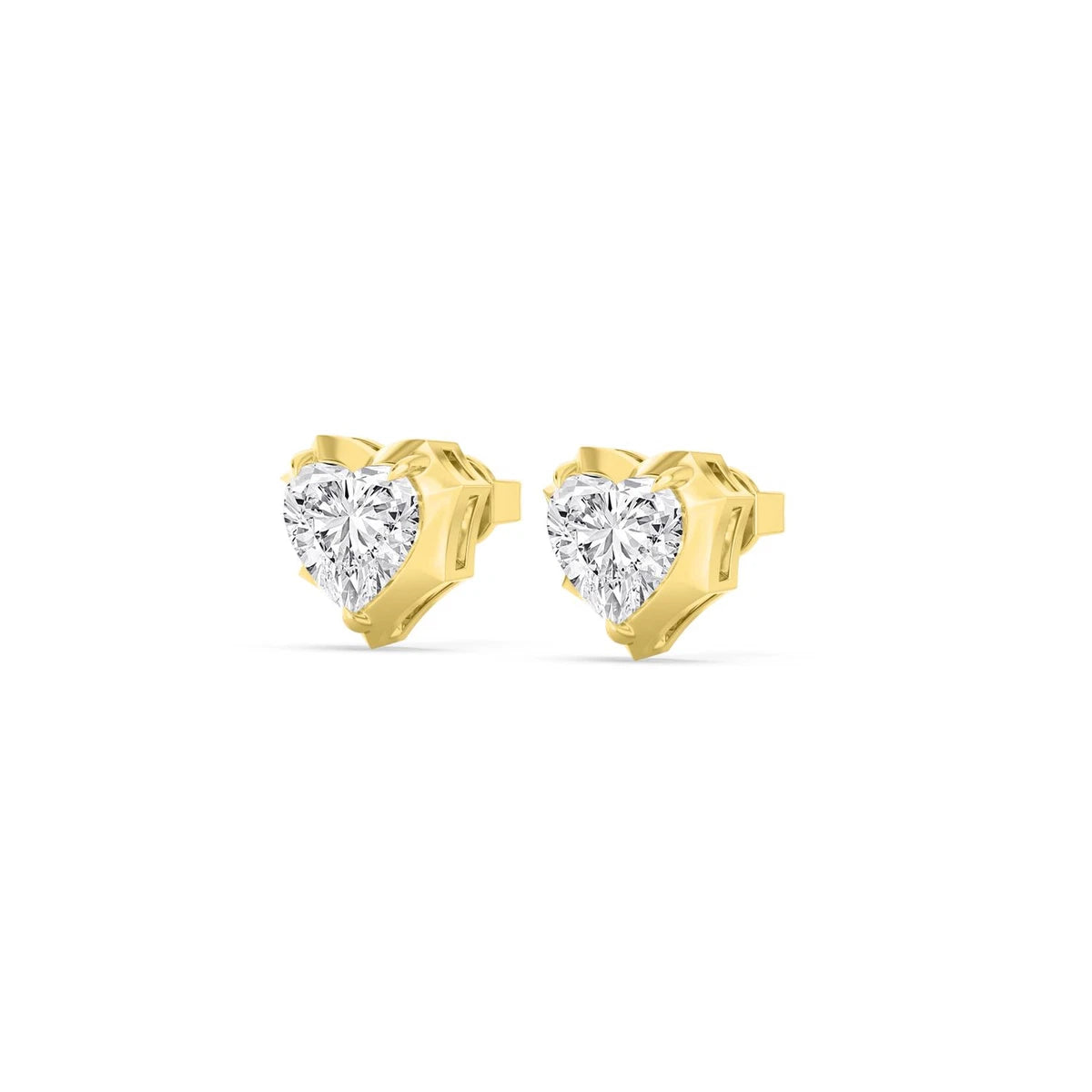 molten bezel heart studs - yellow gold - alternate side view