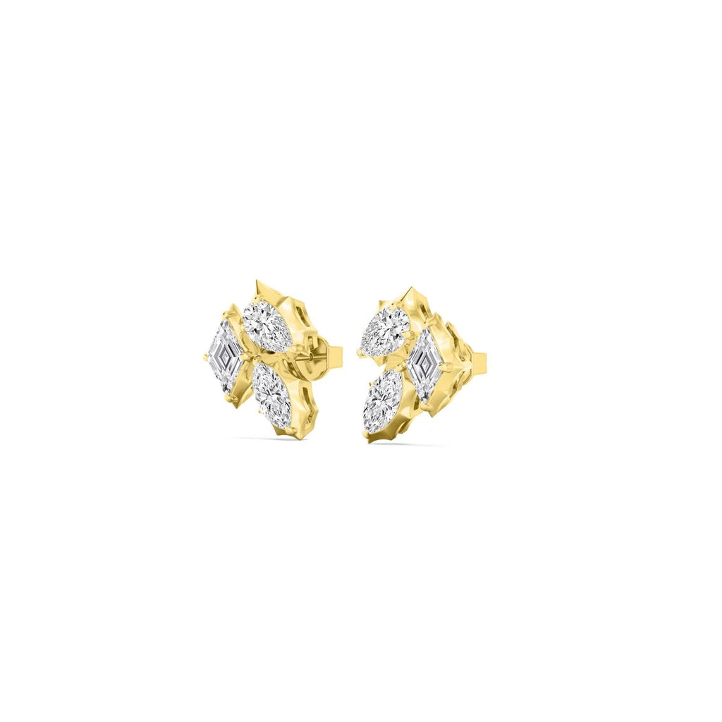 molten 3 stone cluster stud - yellow gold - alternate side view