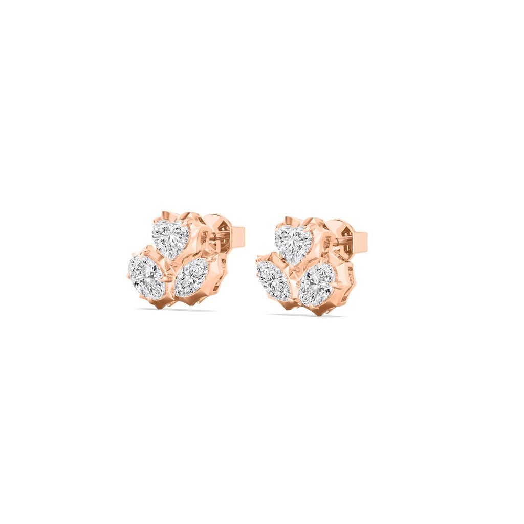 molten 3 stone studs - rose gold - alternate side view