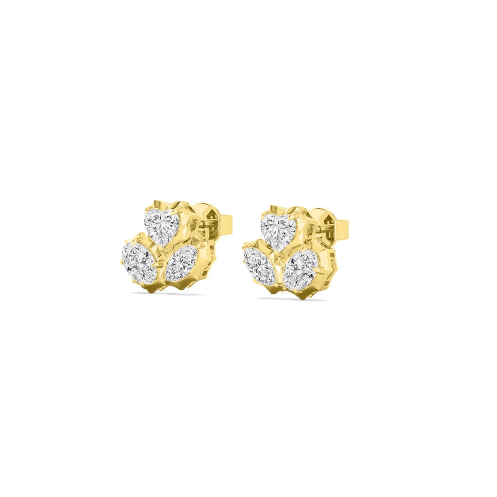 molten 3 stone studs - yellow gold - alternate side view