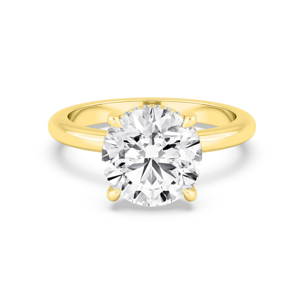 Classic Round Halo Engagement Ring - yellow gold - front view