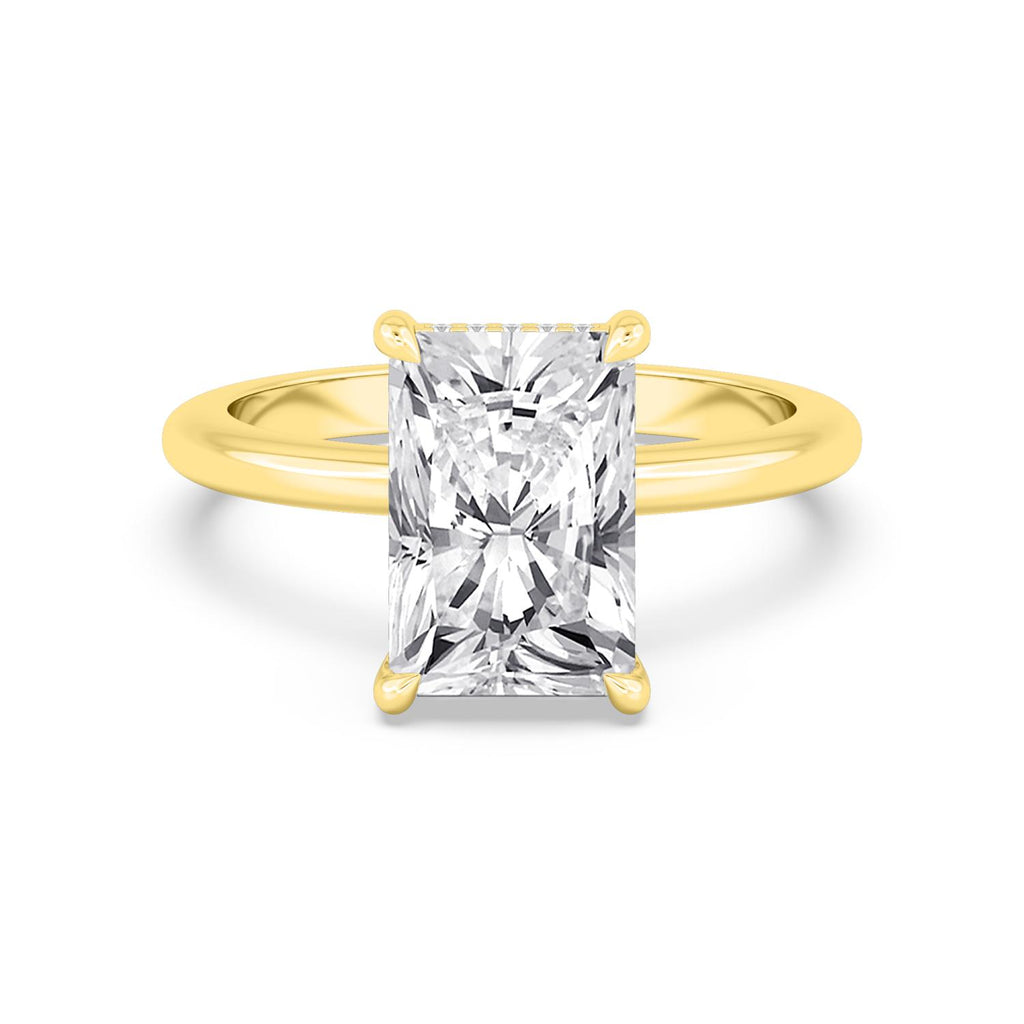 Classic Radiant Halo Engagement Ring - yellow gold - front view