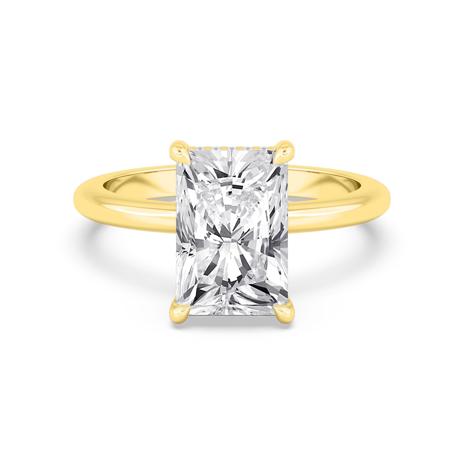 Classic Radiant Halo Engagement Ring - yellow gold - front view