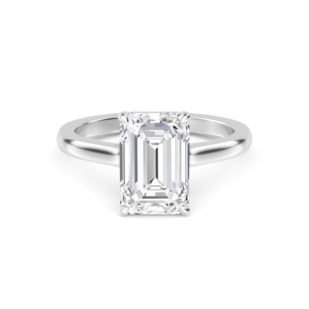 Emerald Solitaire Engagement Ring - white gold - front view
