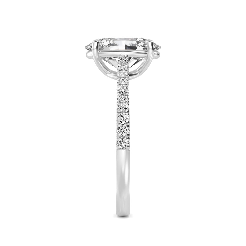 Oval Pave Solitaire Ring - white gold - side/angle view